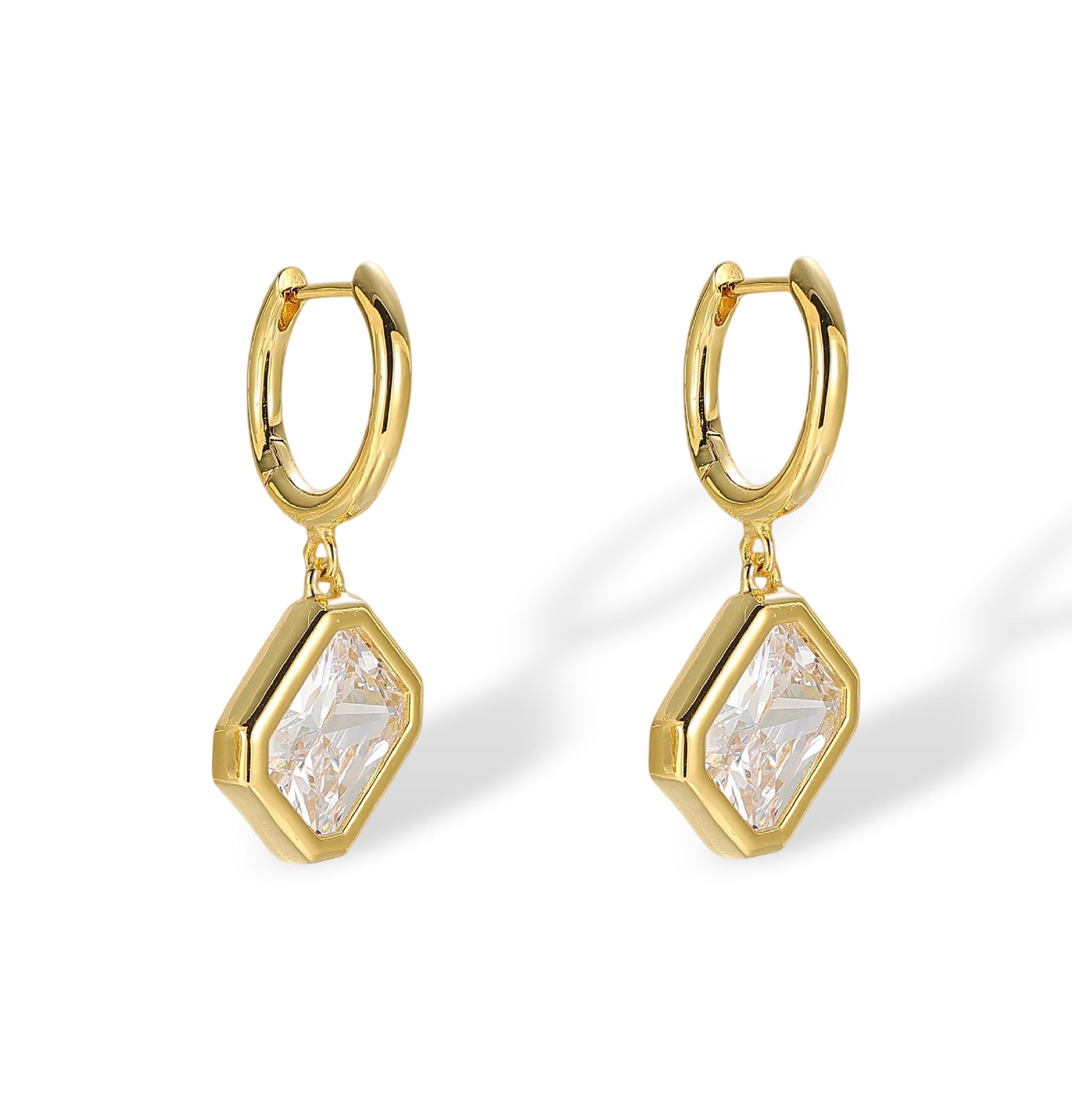 Meret 14K Gold Bezel Rectangular Huggie Earrings