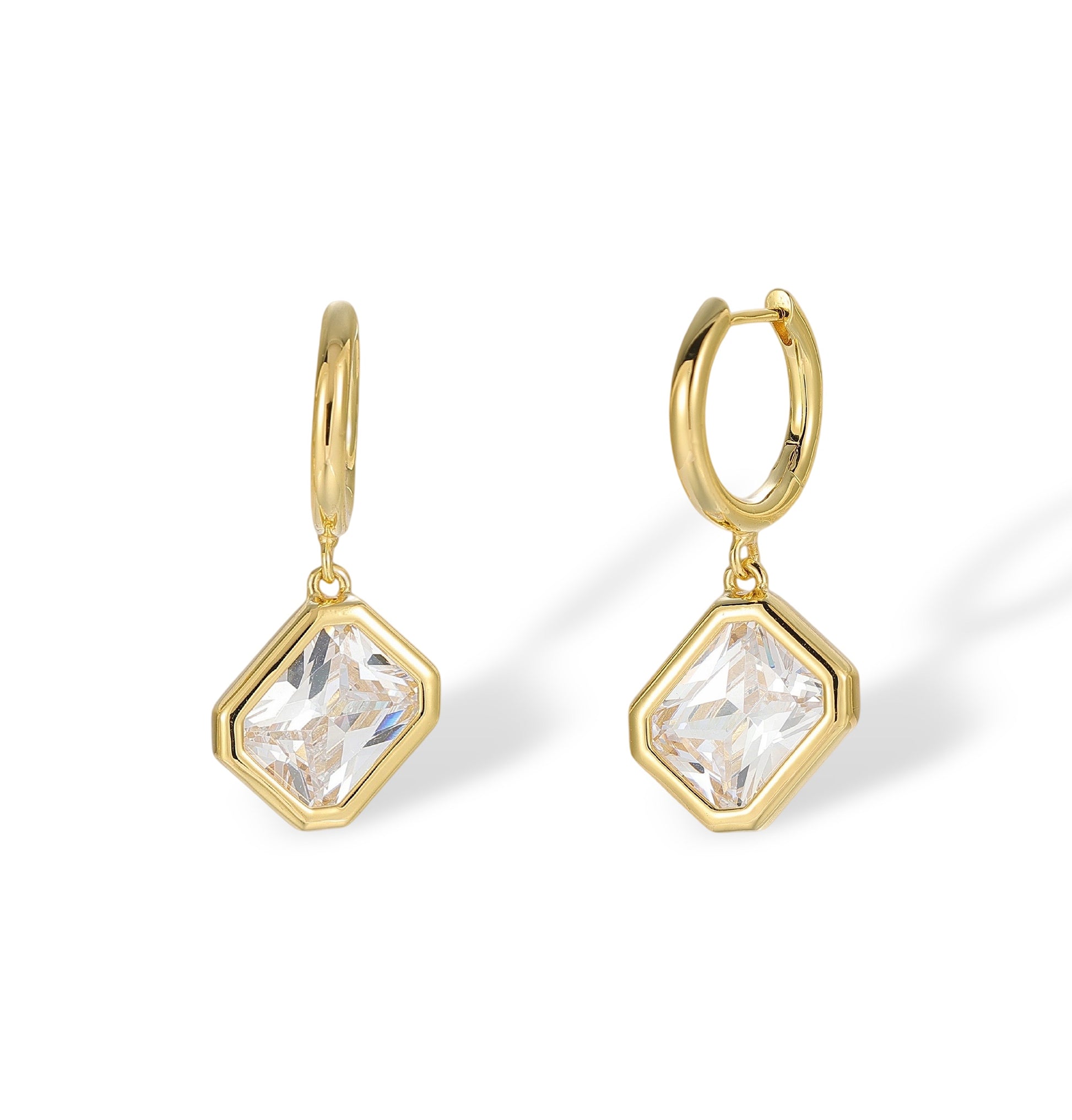 Meret 14K Gold Bezel Rectangular Huggie Earrings