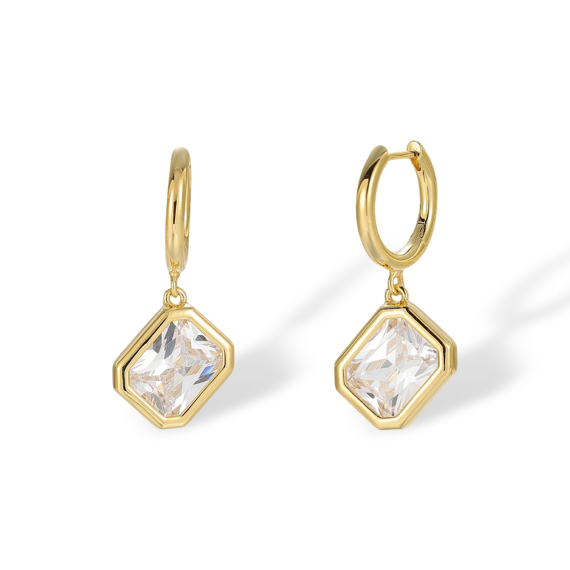 Meret 14K Gold Bezel Rectangular Huggie Earrings
