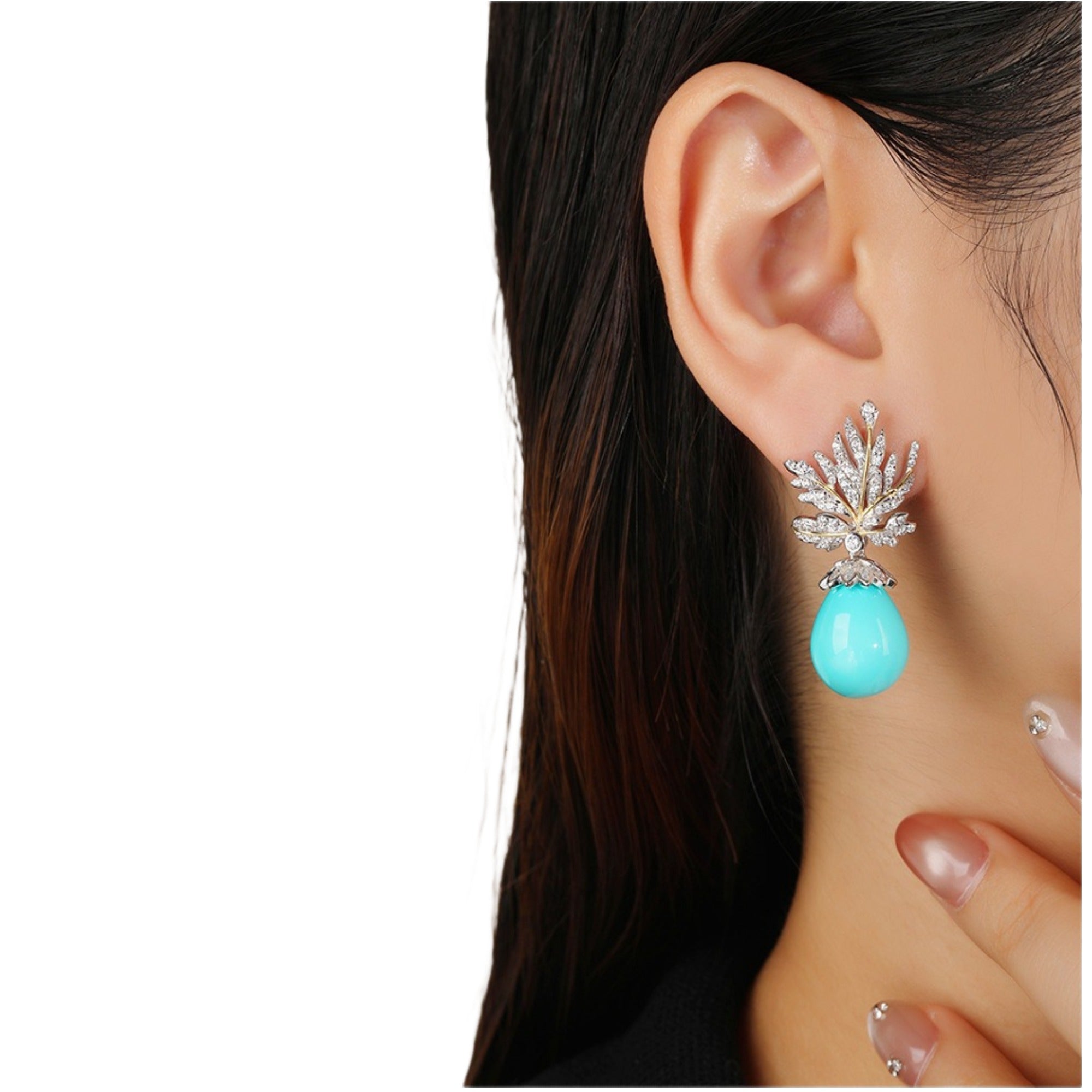 Mirjam Turquoise Leaf Teardrop Earrings