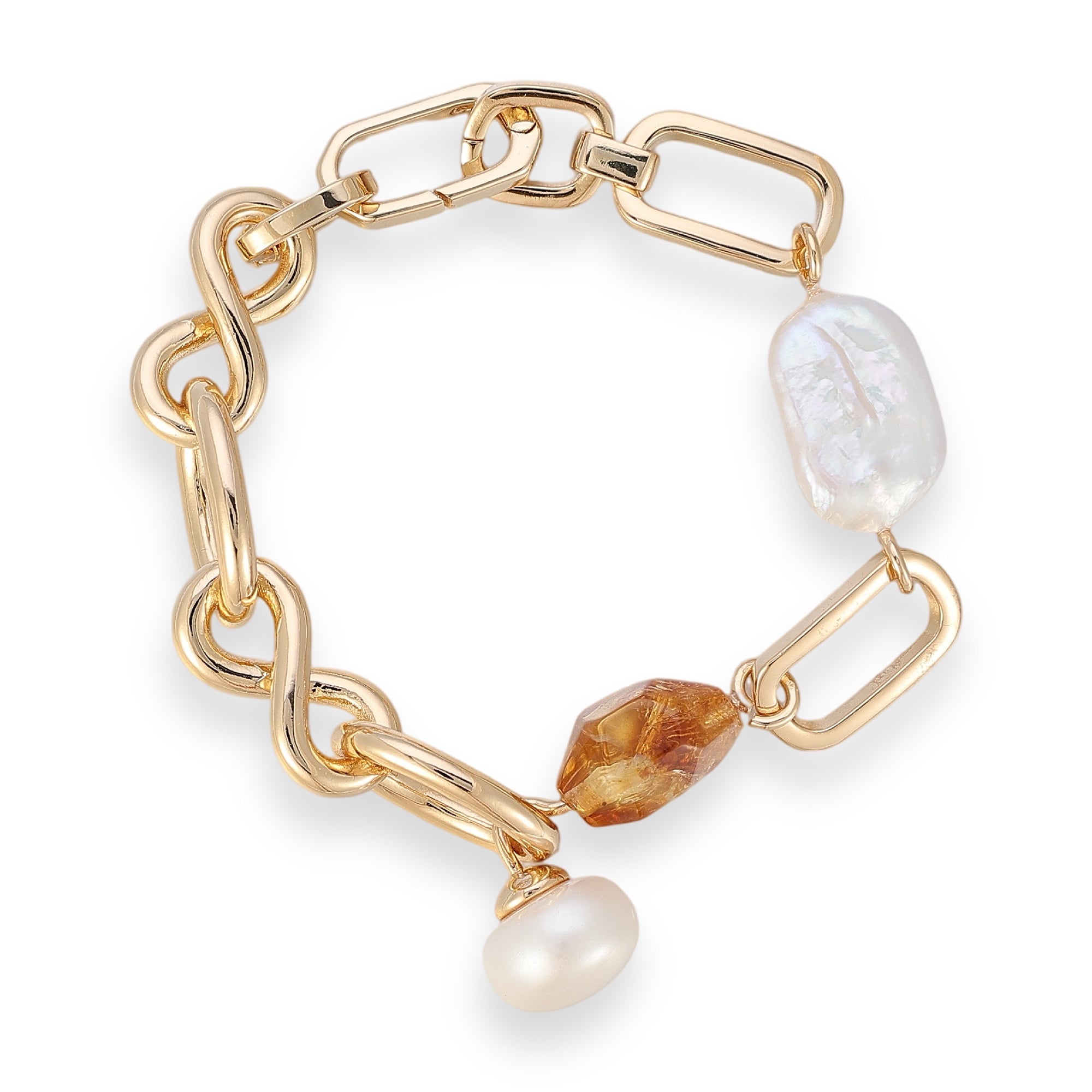 Monika 14K Gold Twist Oval Link Baroque Pearl Bracelet