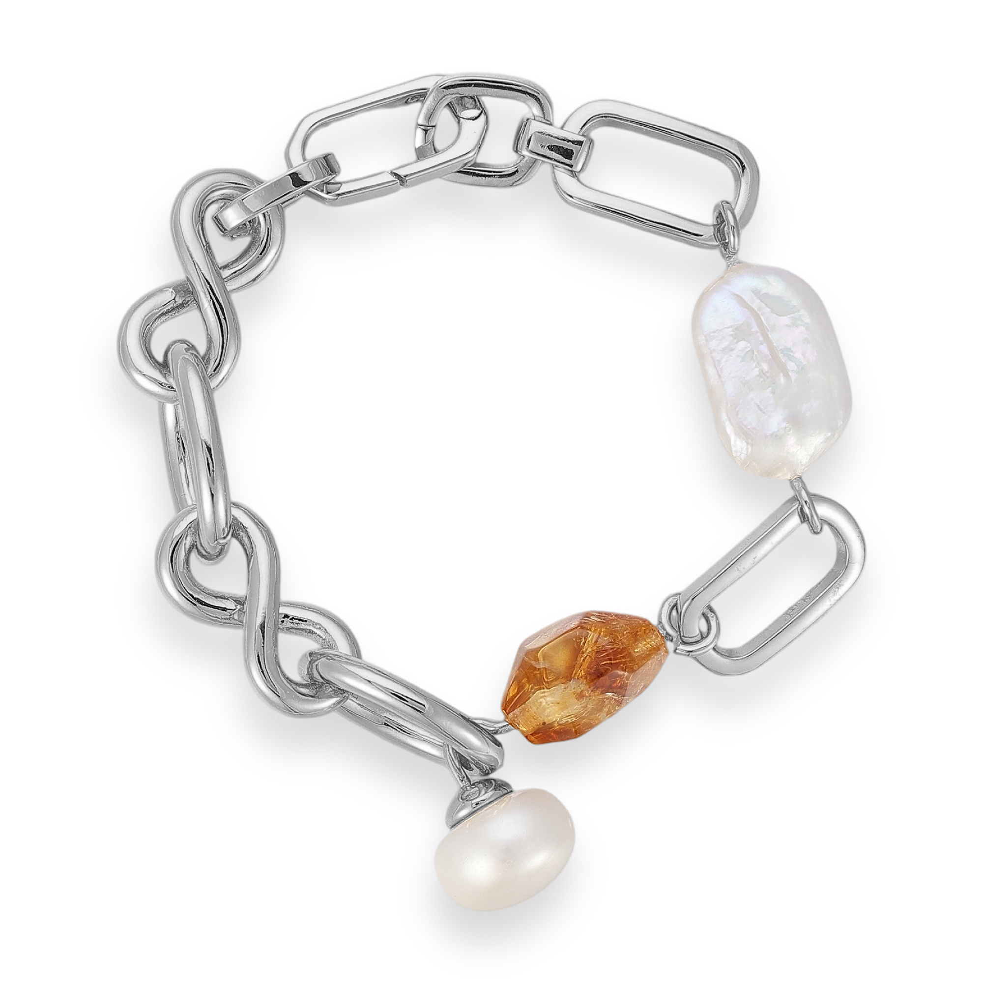 Monika 14K Gold Twist Oval Link Baroque Pearl Bracelet