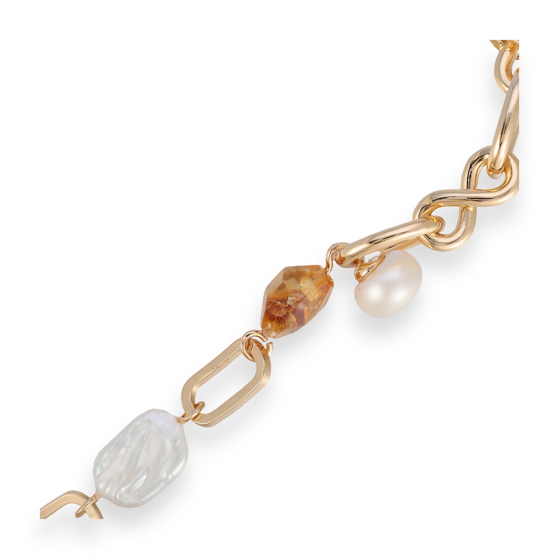 Monika 14K Gold Twist Oval Link Baroque Pearl Bracelet