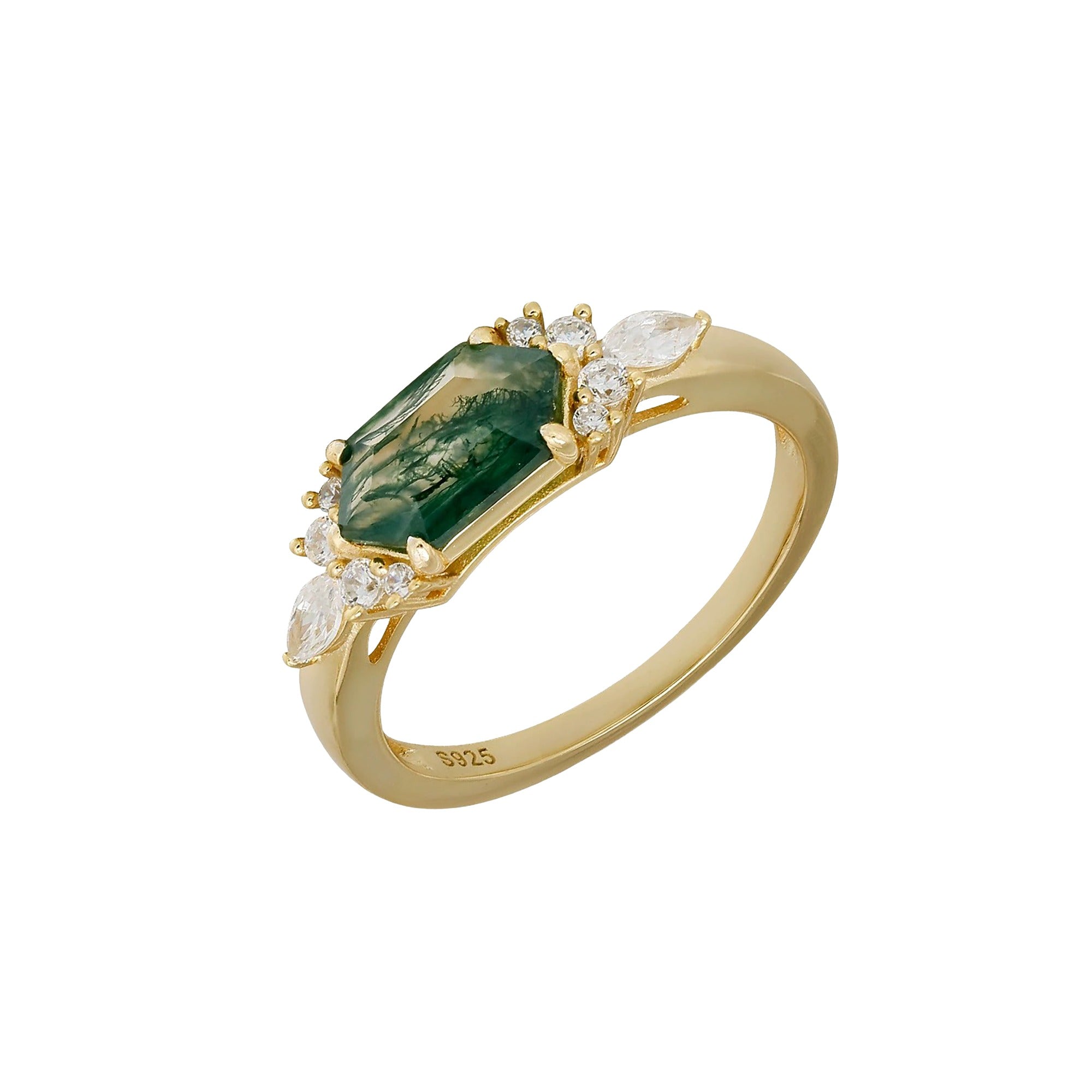 Nawel 14K Green Moss Rectangular Ring