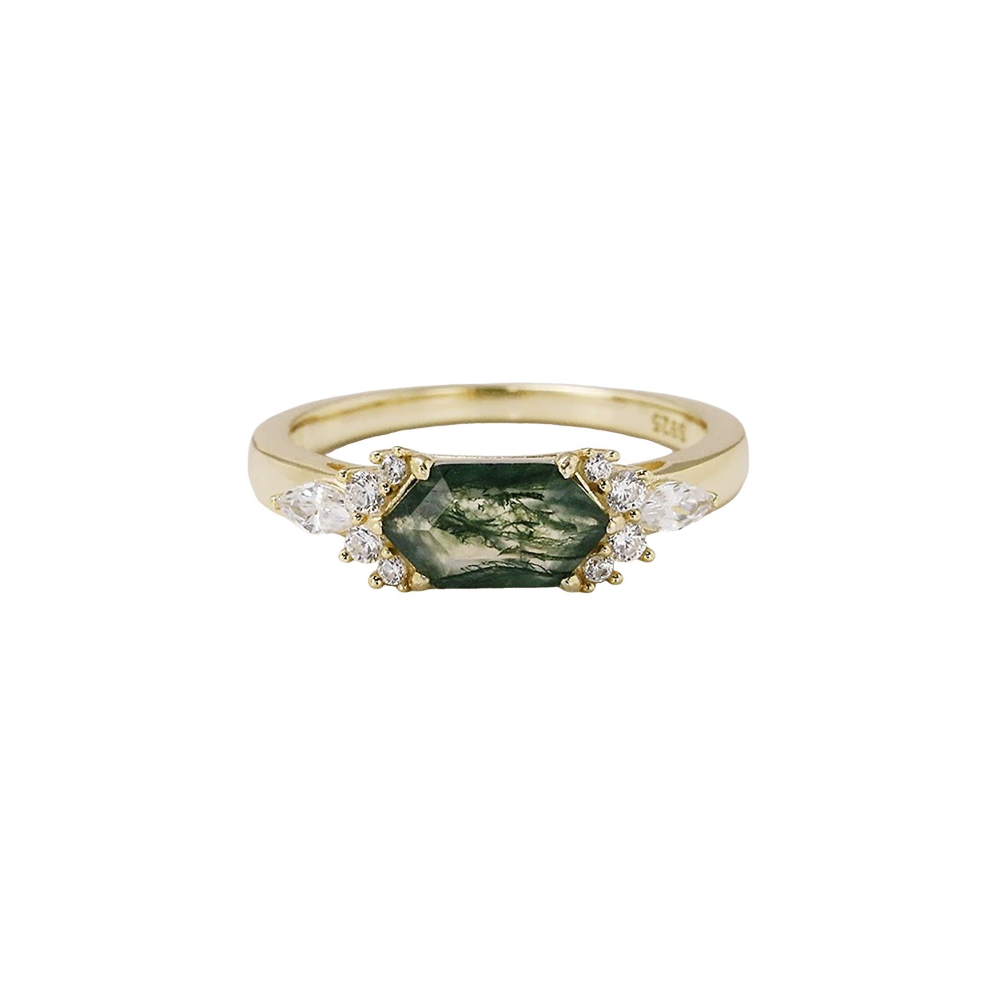 Nawel 14K Green Moss Rectangular Ring