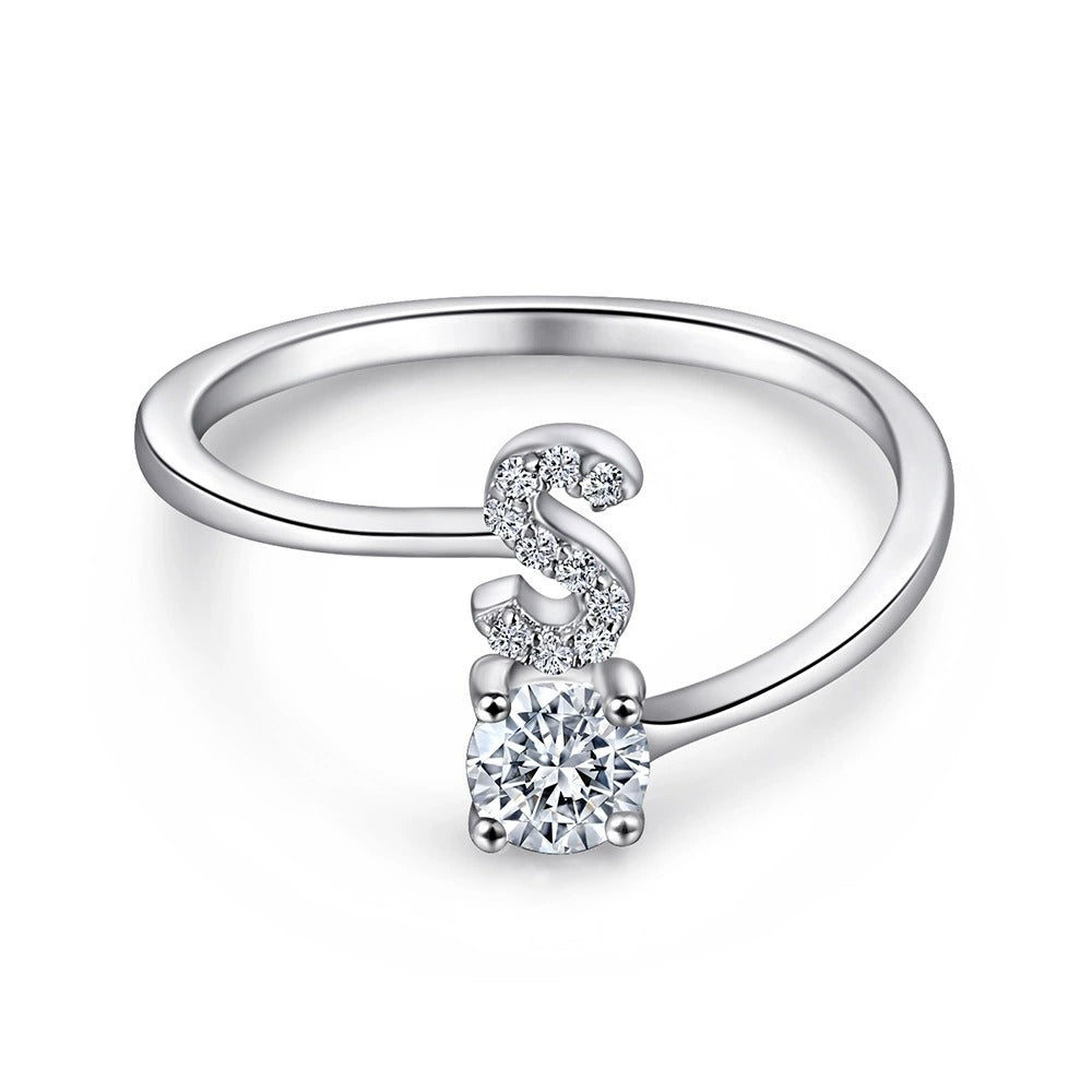 Oceane White Initial Letter Open Ring