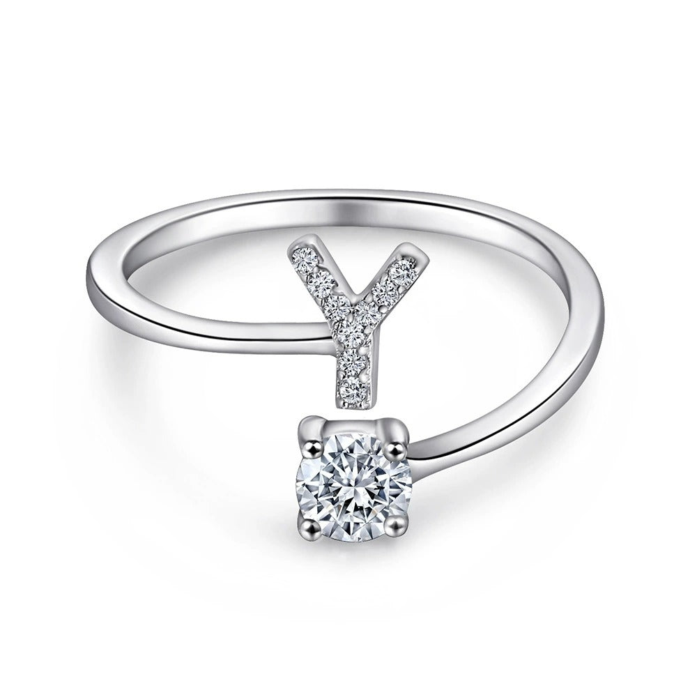 Oceane White Initial Letter Open Ring