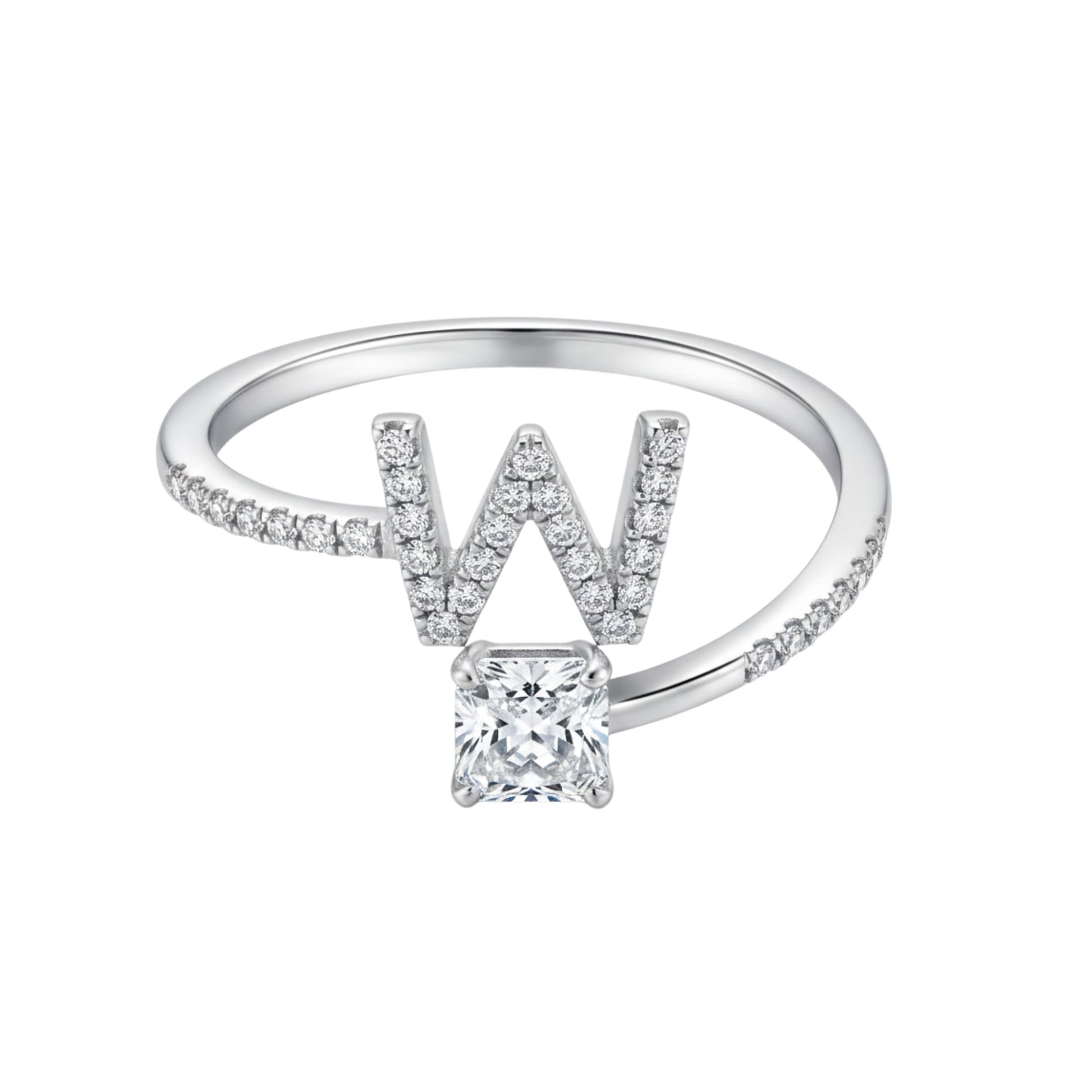 Oceane White Initial Letter Open Ring