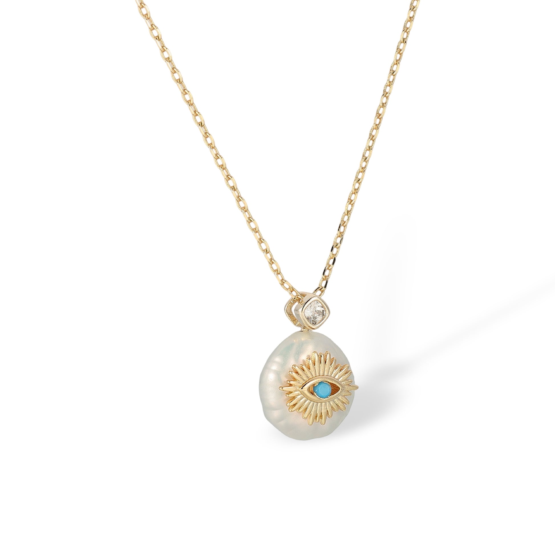 Phoebe 14K Gold Sun Ray Eye Baroque Pearl Necklace