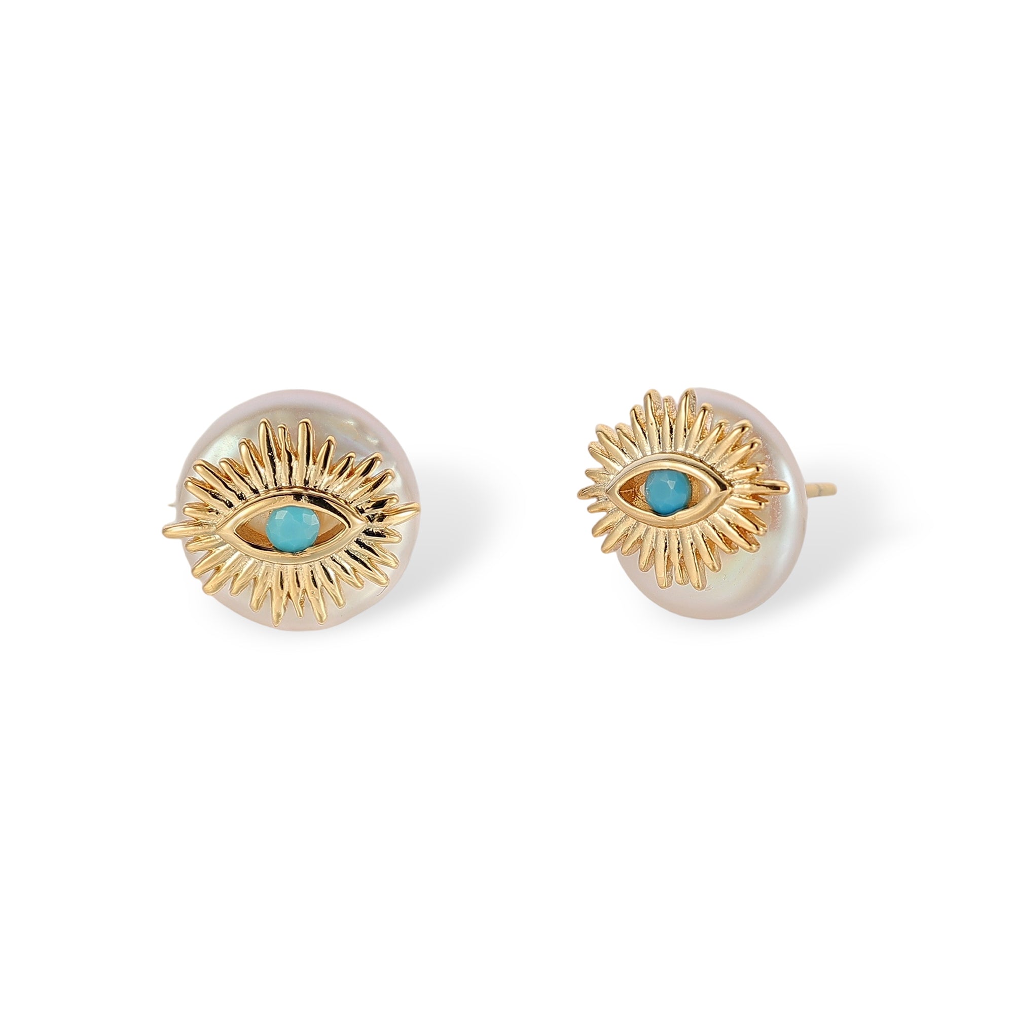 Phoebe 14K Gold Sun Ray Eye Baroque Pearl Stud Earrings