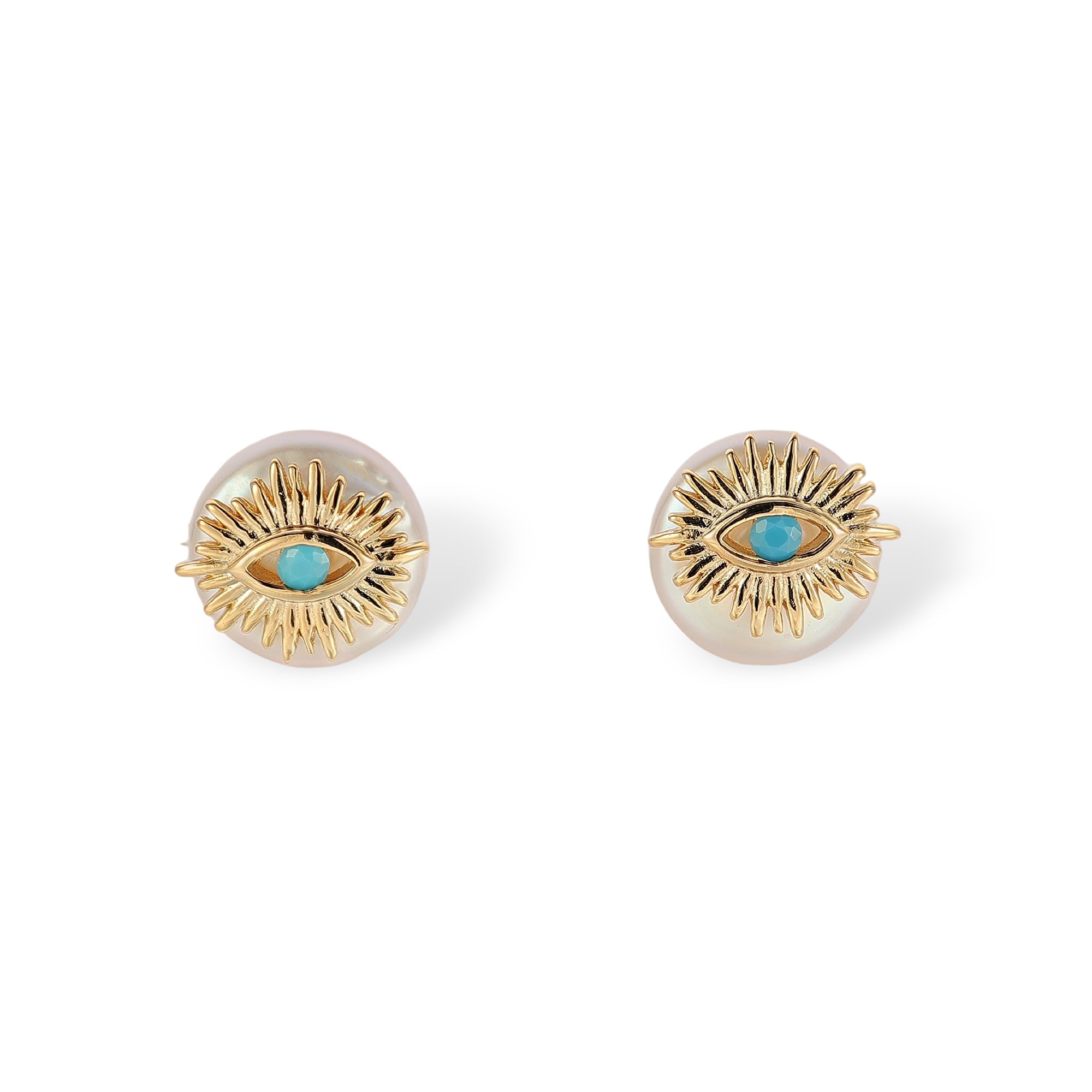 Phoebe 14K Gold Sun Ray Eye Baroque Pearl Stud Earrings