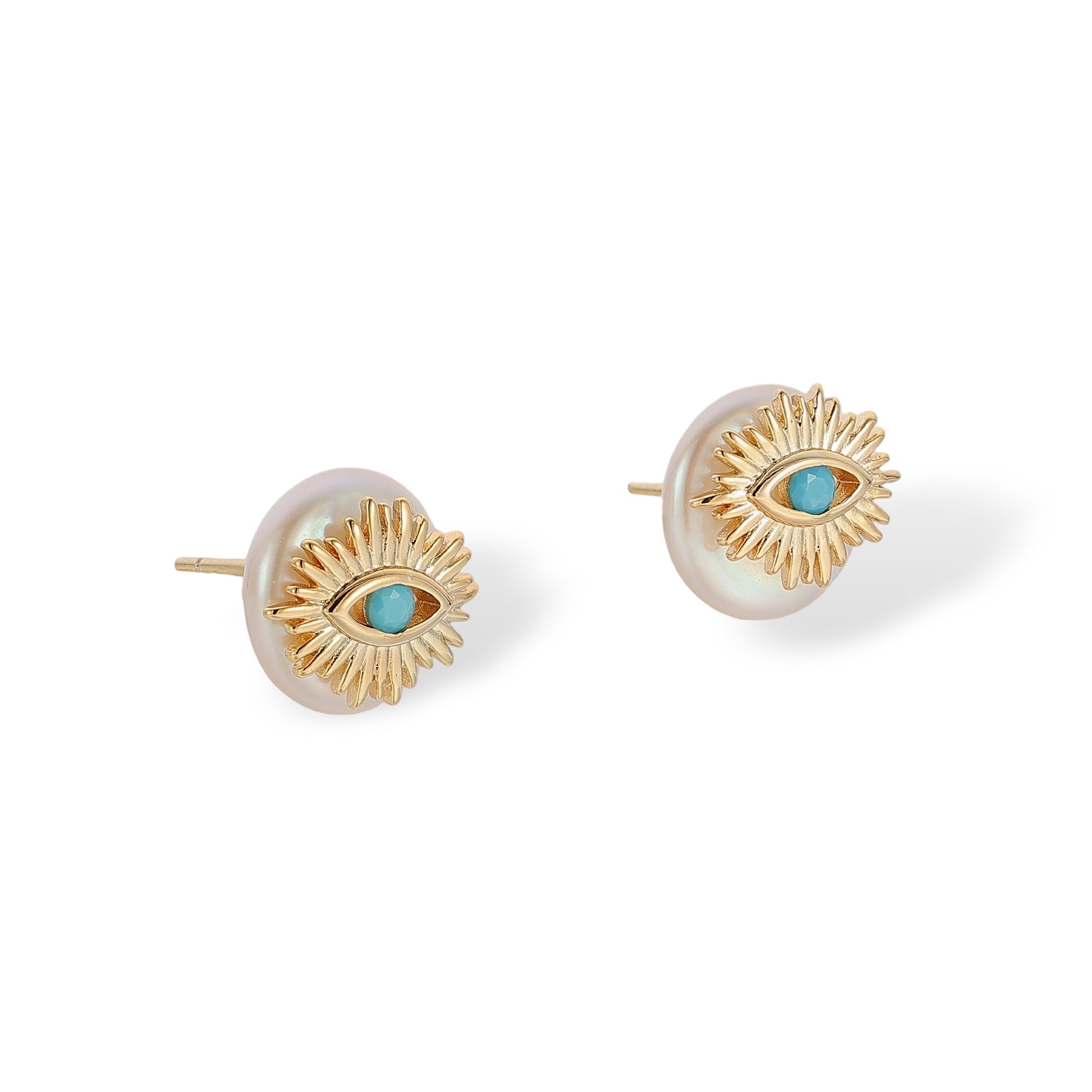 Phoebe 14K Gold Sun Ray Eye Baroque Pearl Stud Earrings