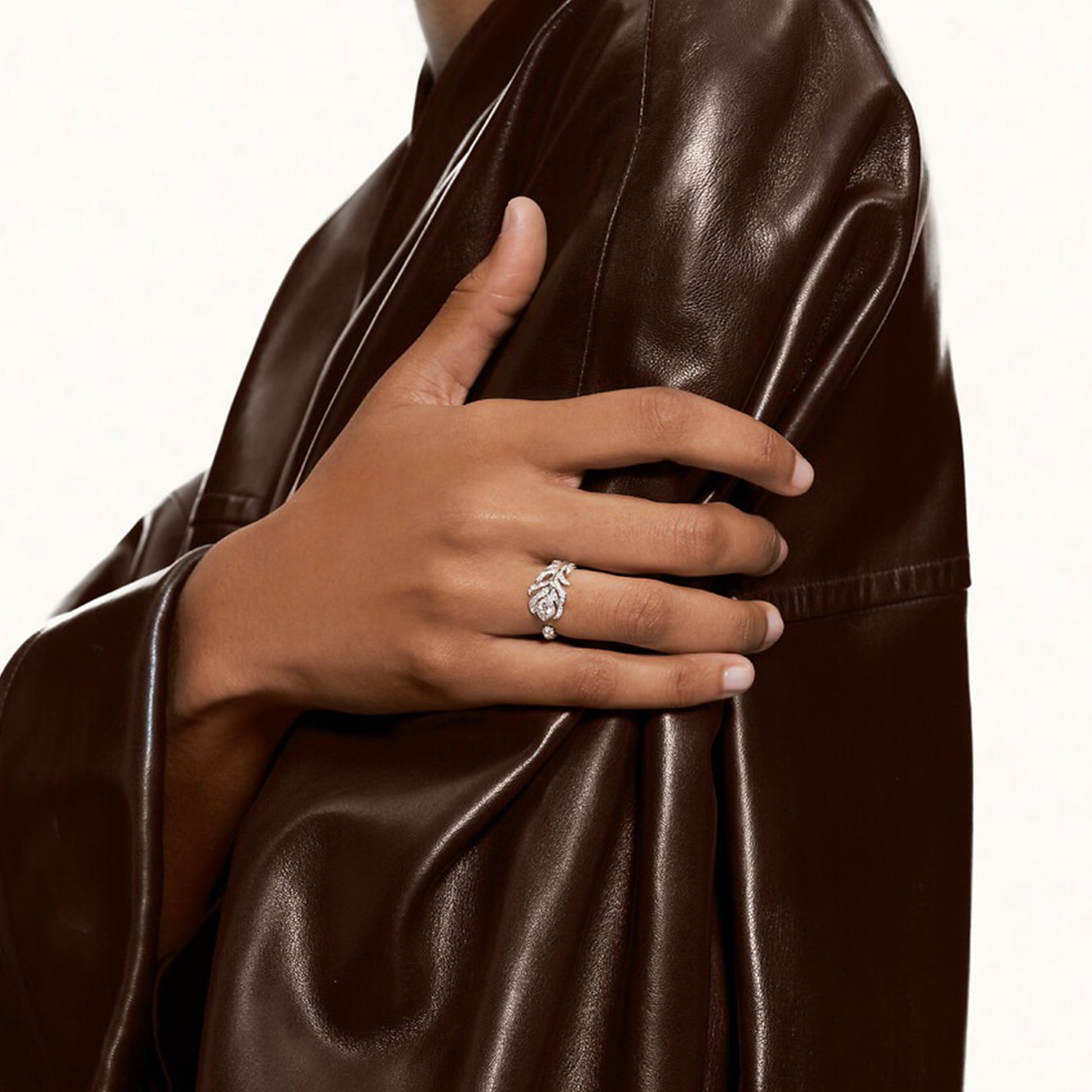 Plume White Open Ring
