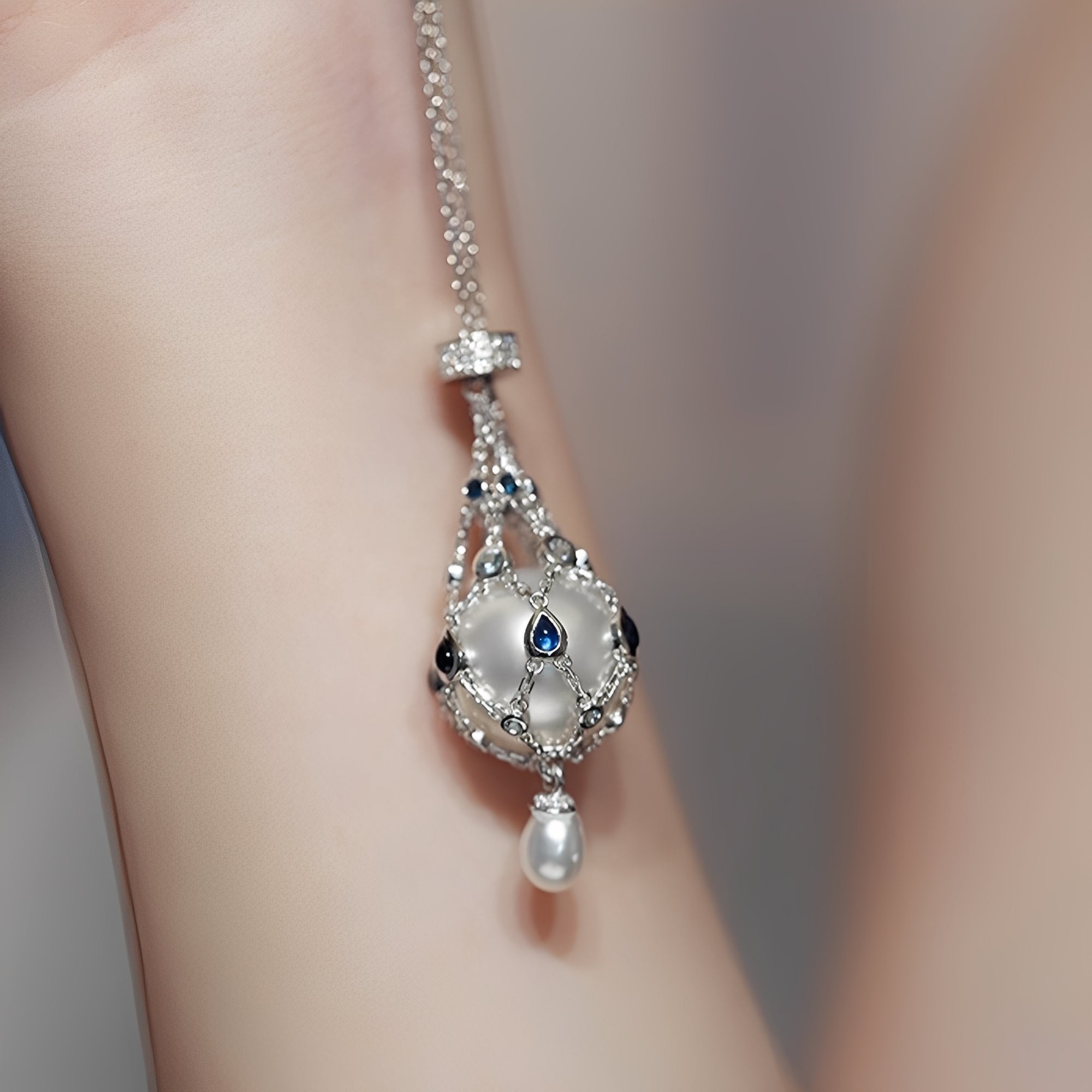 Priscilla Blue Accent Pearl Pendant Necklace