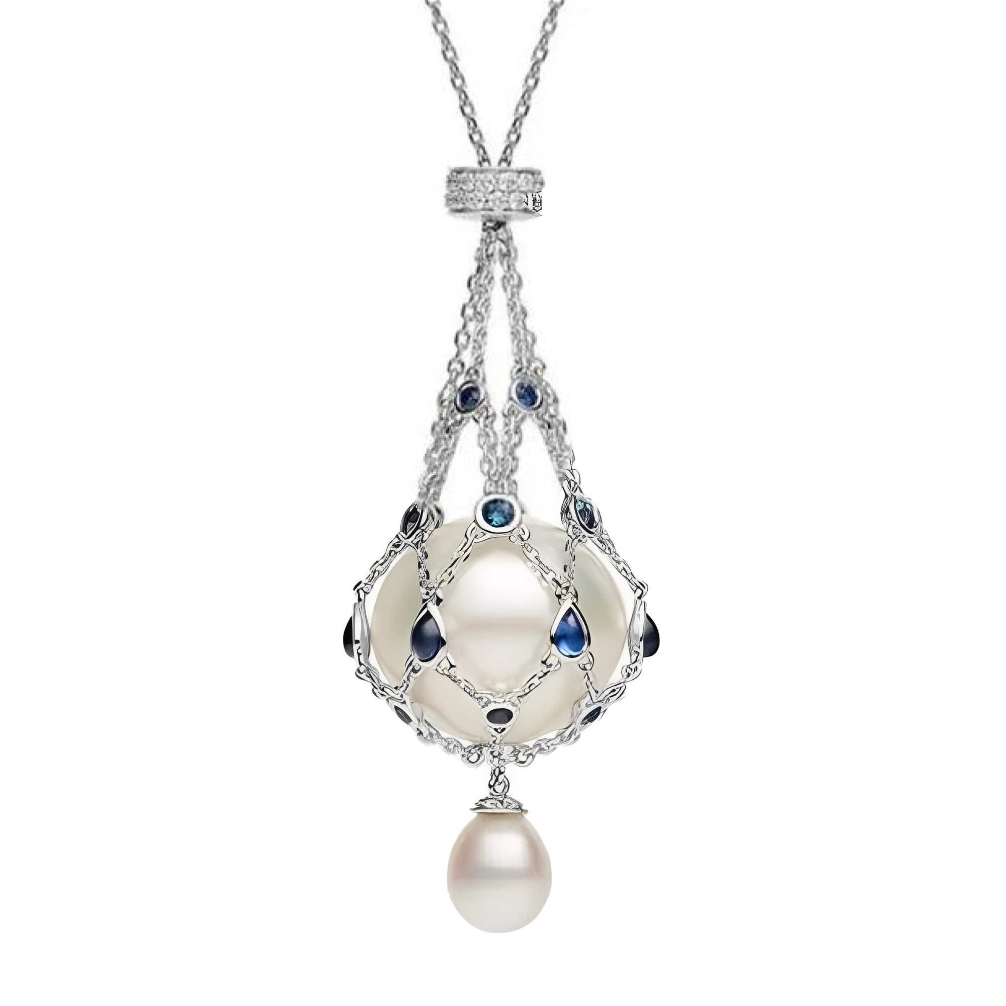 Priscilla Blue Accent Pearl Pendant Necklace
