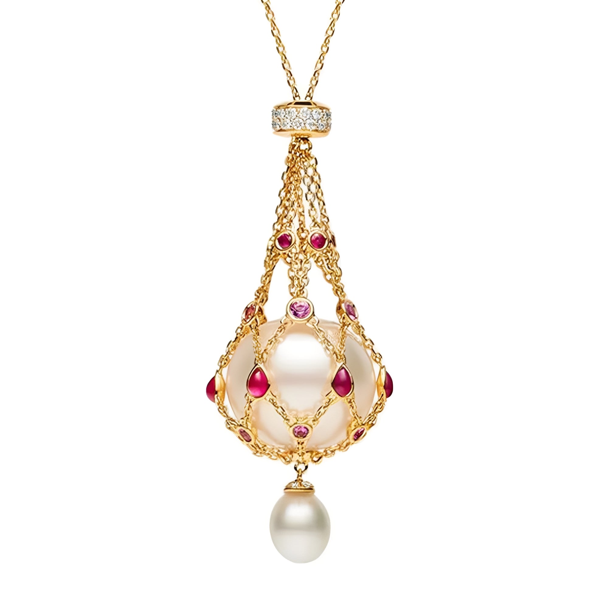 Priscilla Red Accent Pearl Pendant Necklace