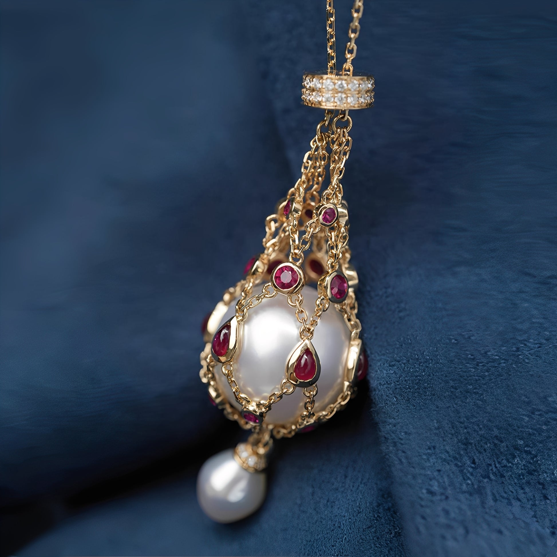Priscilla Red Accent Pearl Pendant Necklace
