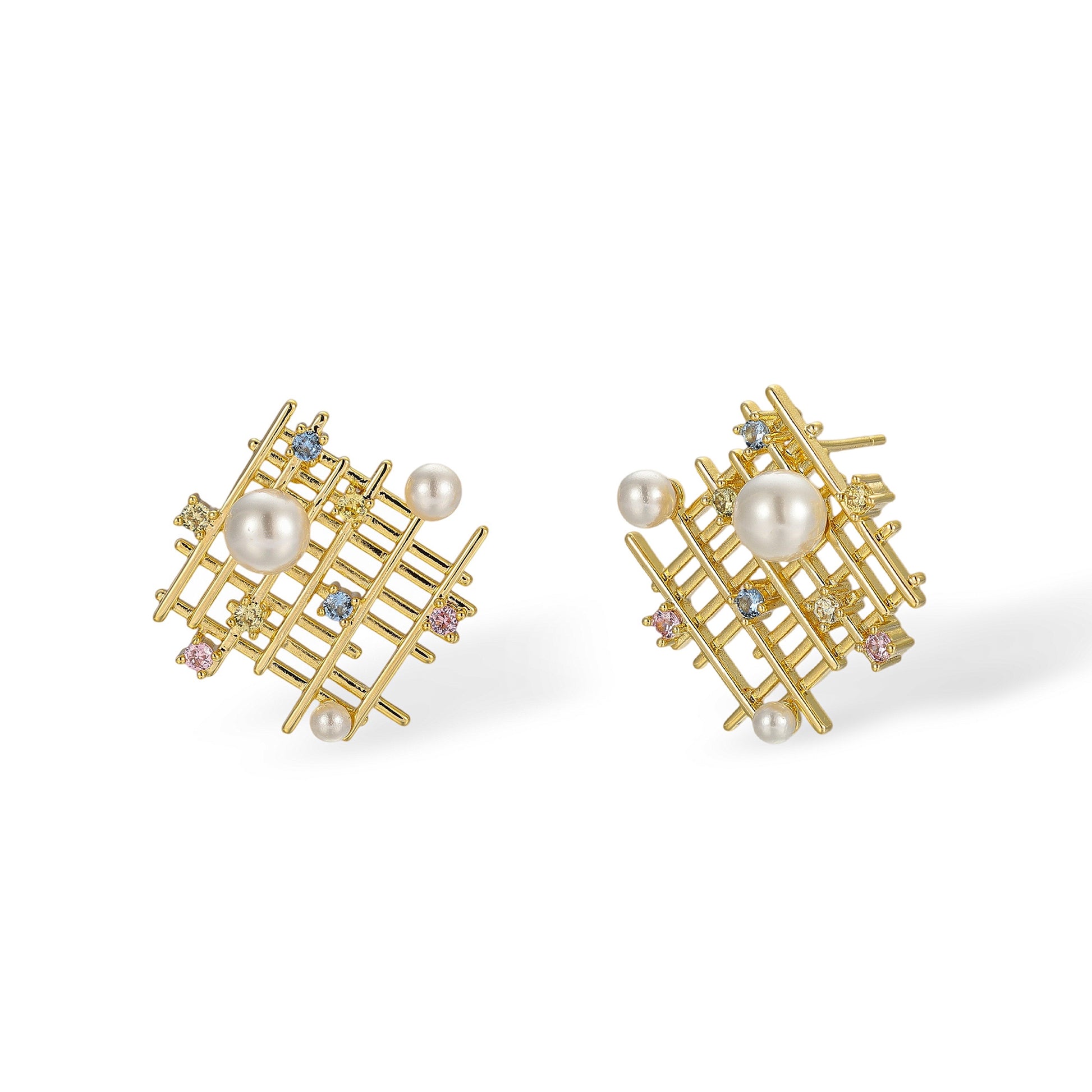 Priska 14K Gold Lattice Pearl Earrings