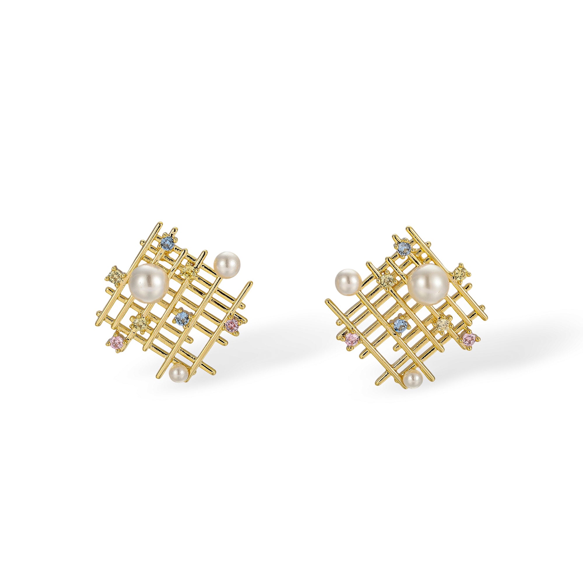 Priska 14K Gold Lattice Pearl Earrings