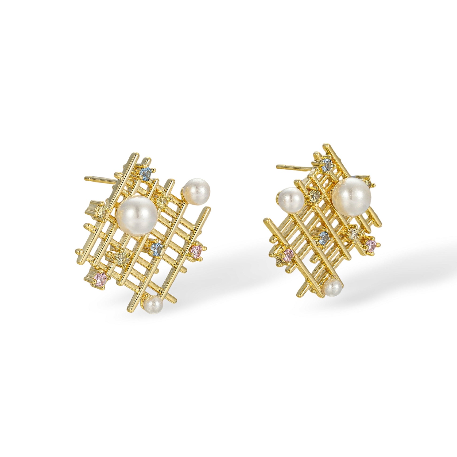 Priska 14K Gold Lattice Pearl Earrings