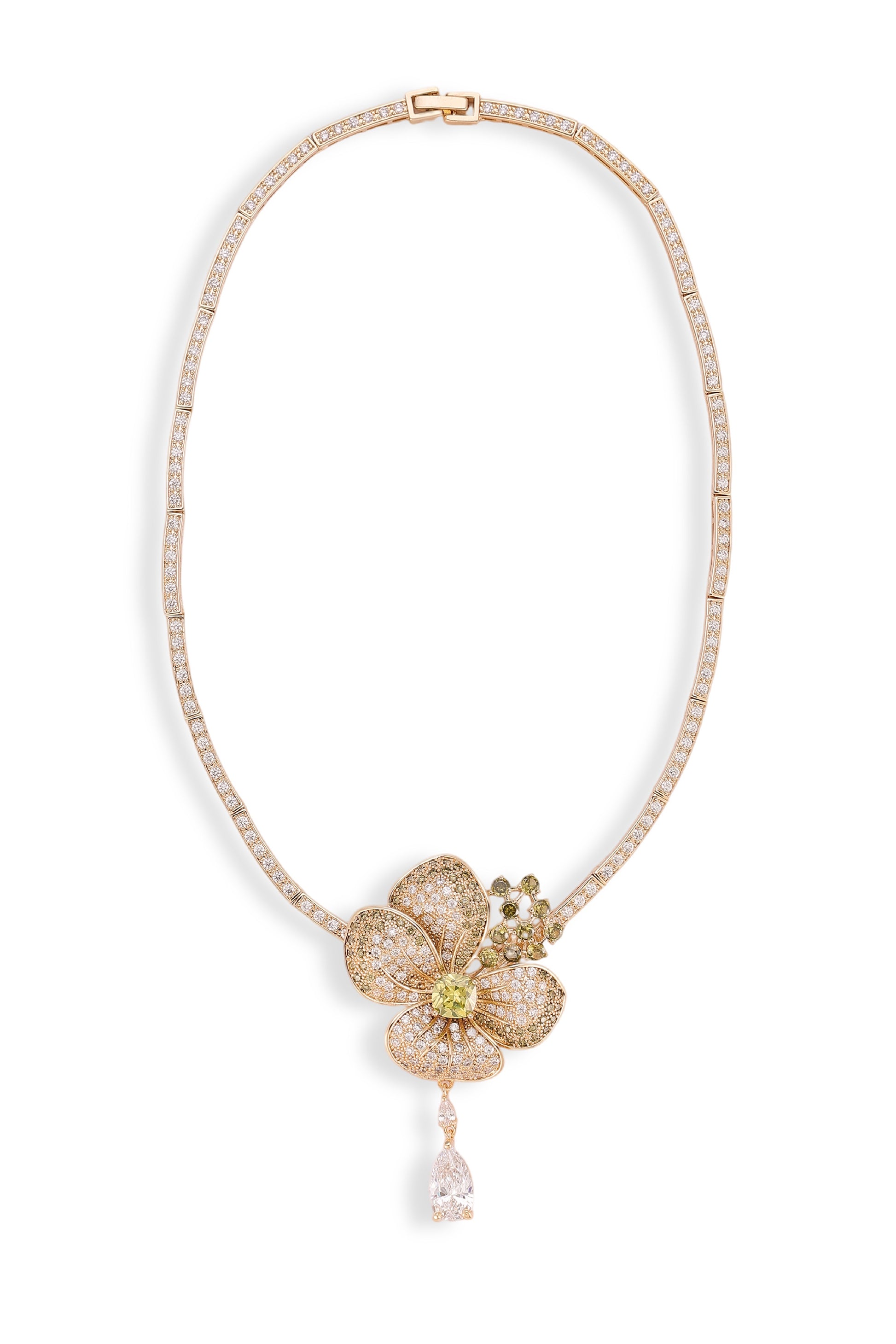 Ragnlind Olive Green Floral Earrings Necklace Set