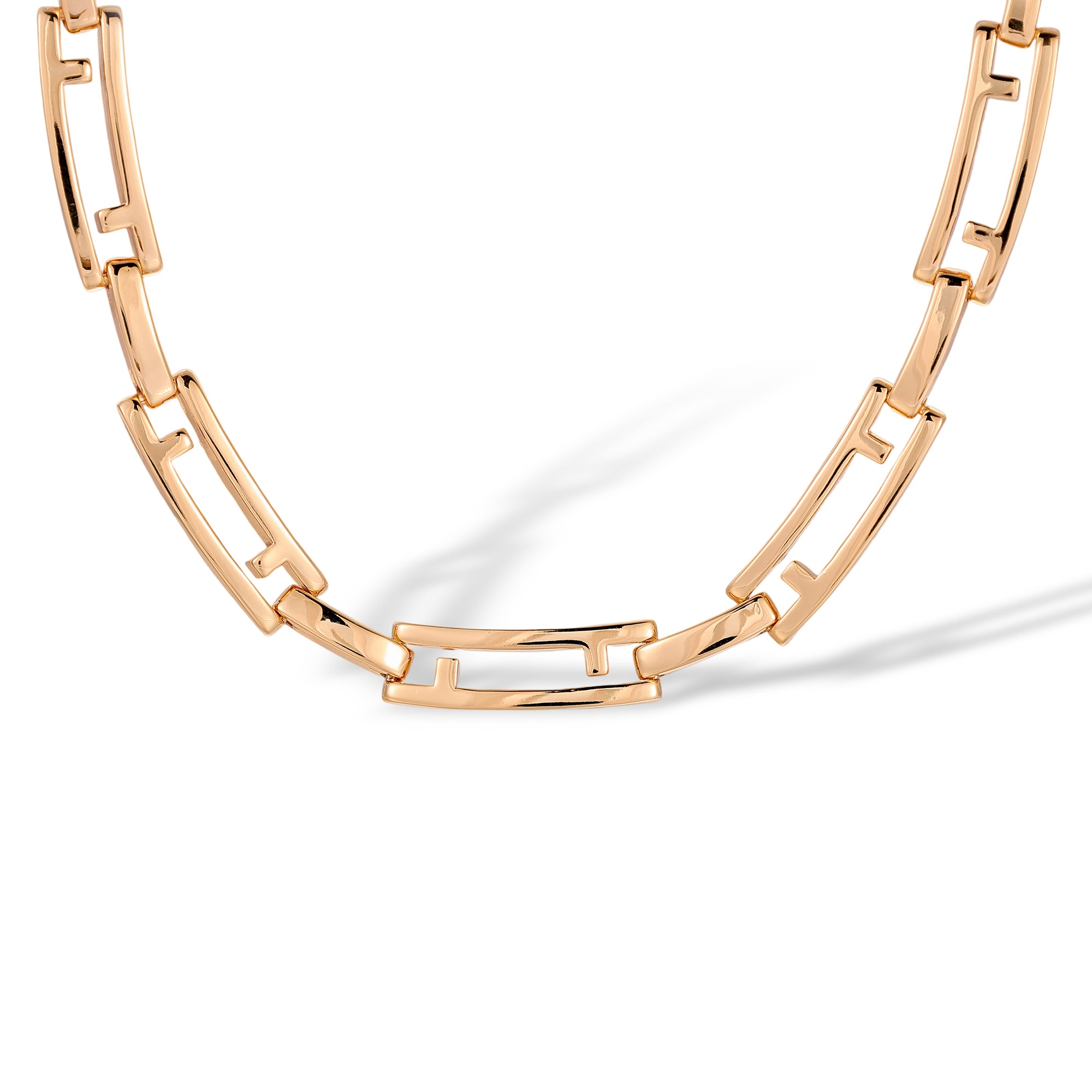 Romina 14K Gold Hollow Rectangular Necklace