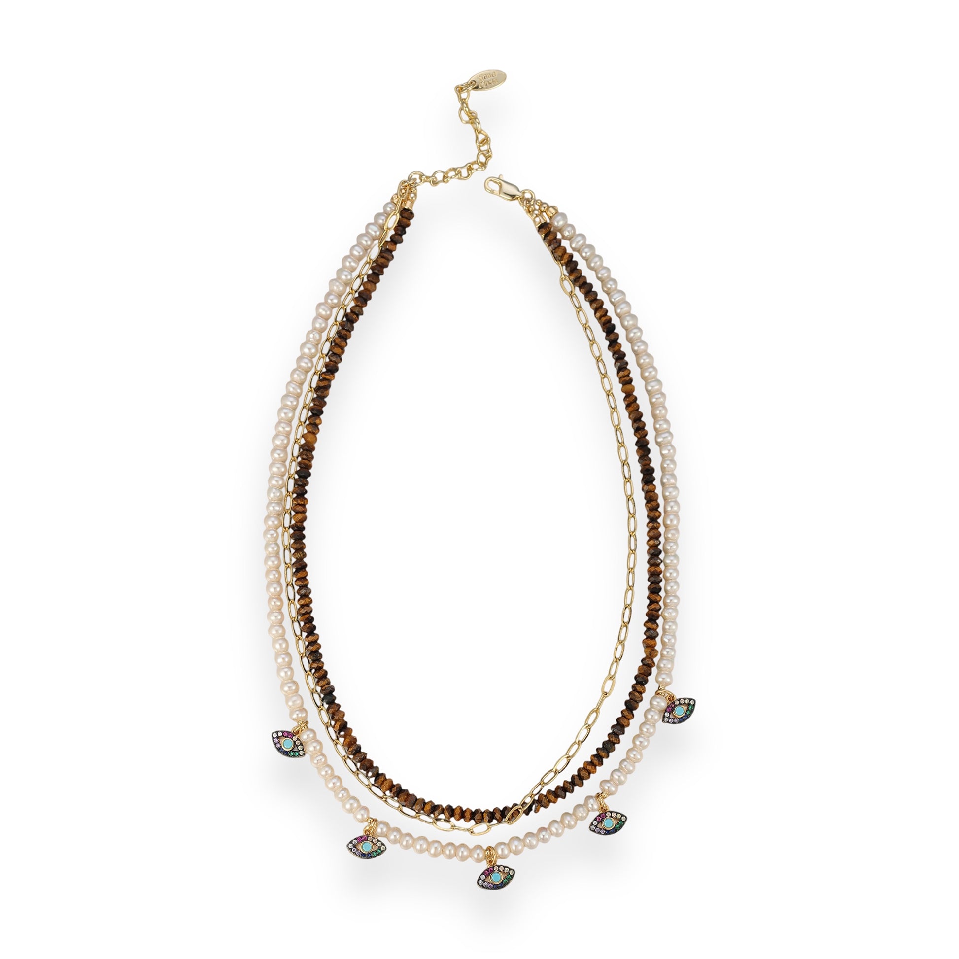 Rosanna Multicolor Three Layer Pearl Eye Necklace