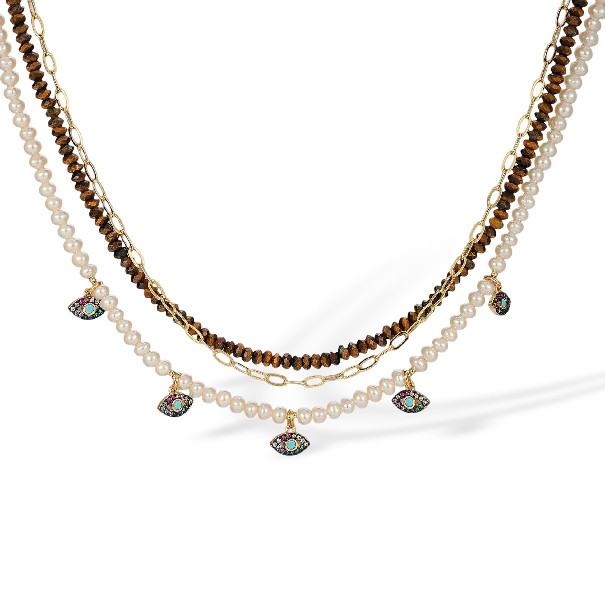 Rosanna Multicolor Three Layer Pearl Eye Necklace