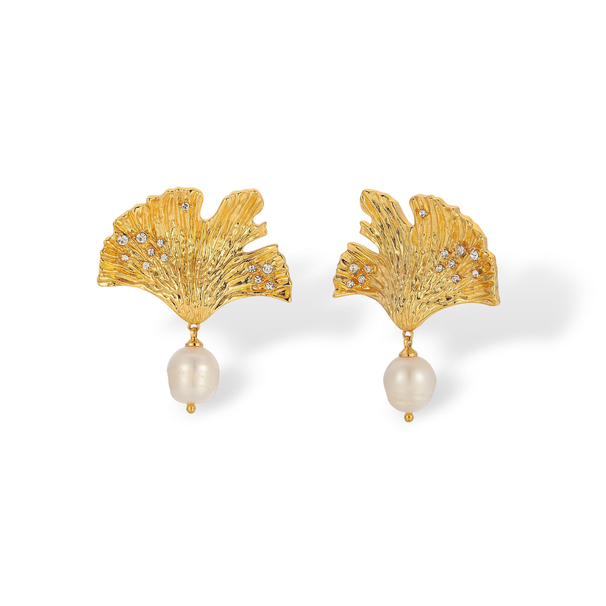 Rosemarie 18K Gold Leaf Pearl Drop Earrings