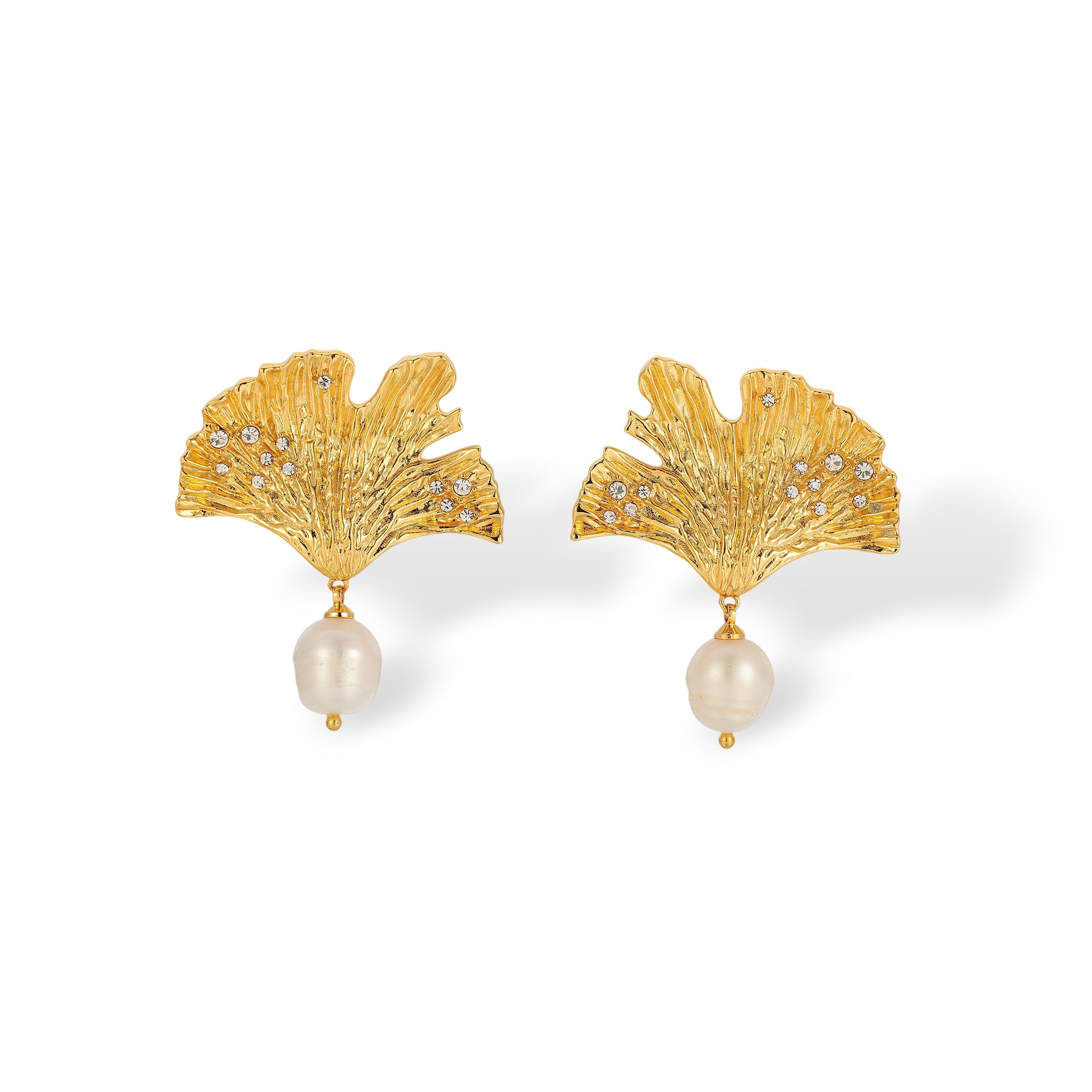Rosemarie 18K Gold Leaf Pearl Drop Earrings
