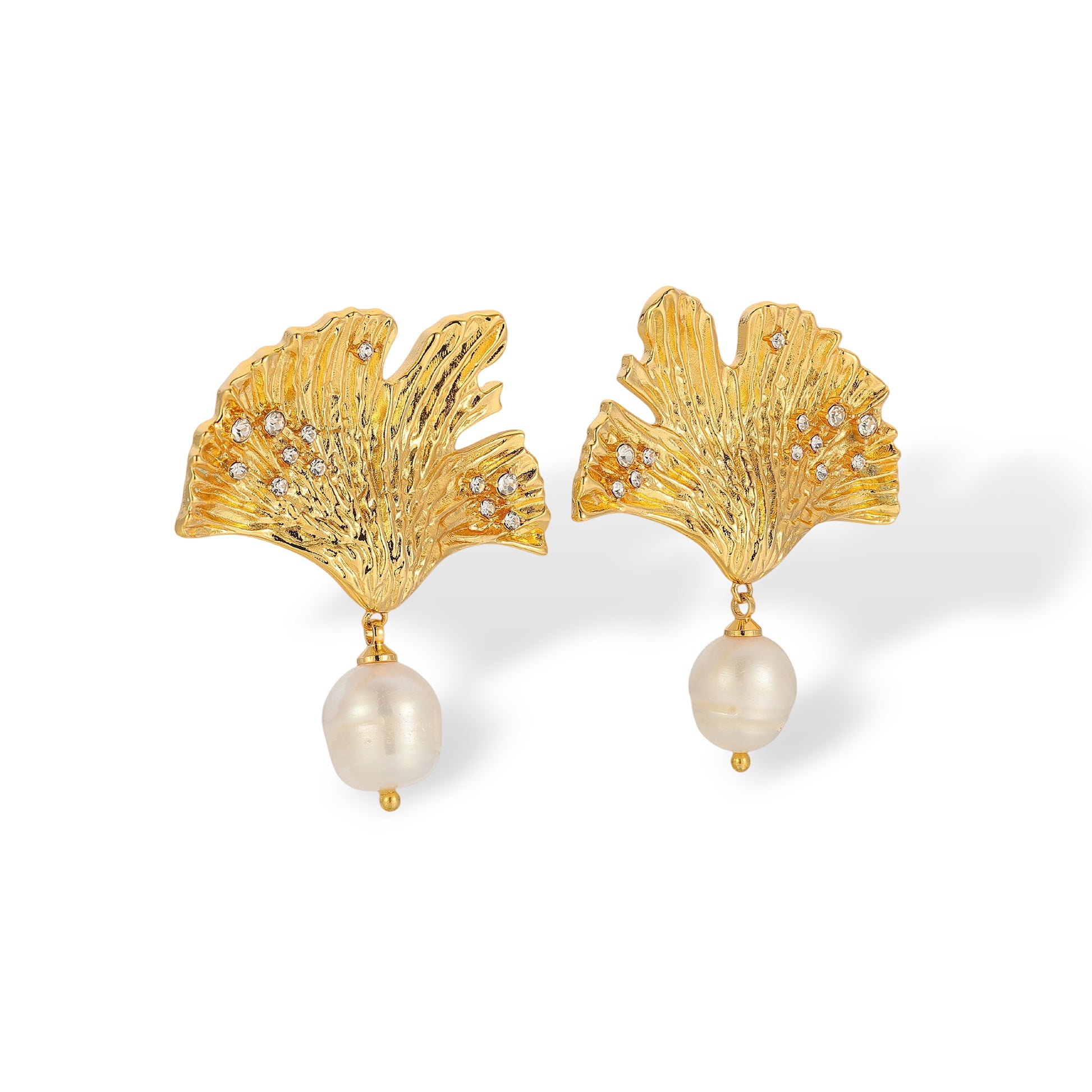 Rosemarie 18K Gold Leaf Pearl Drop Earrings