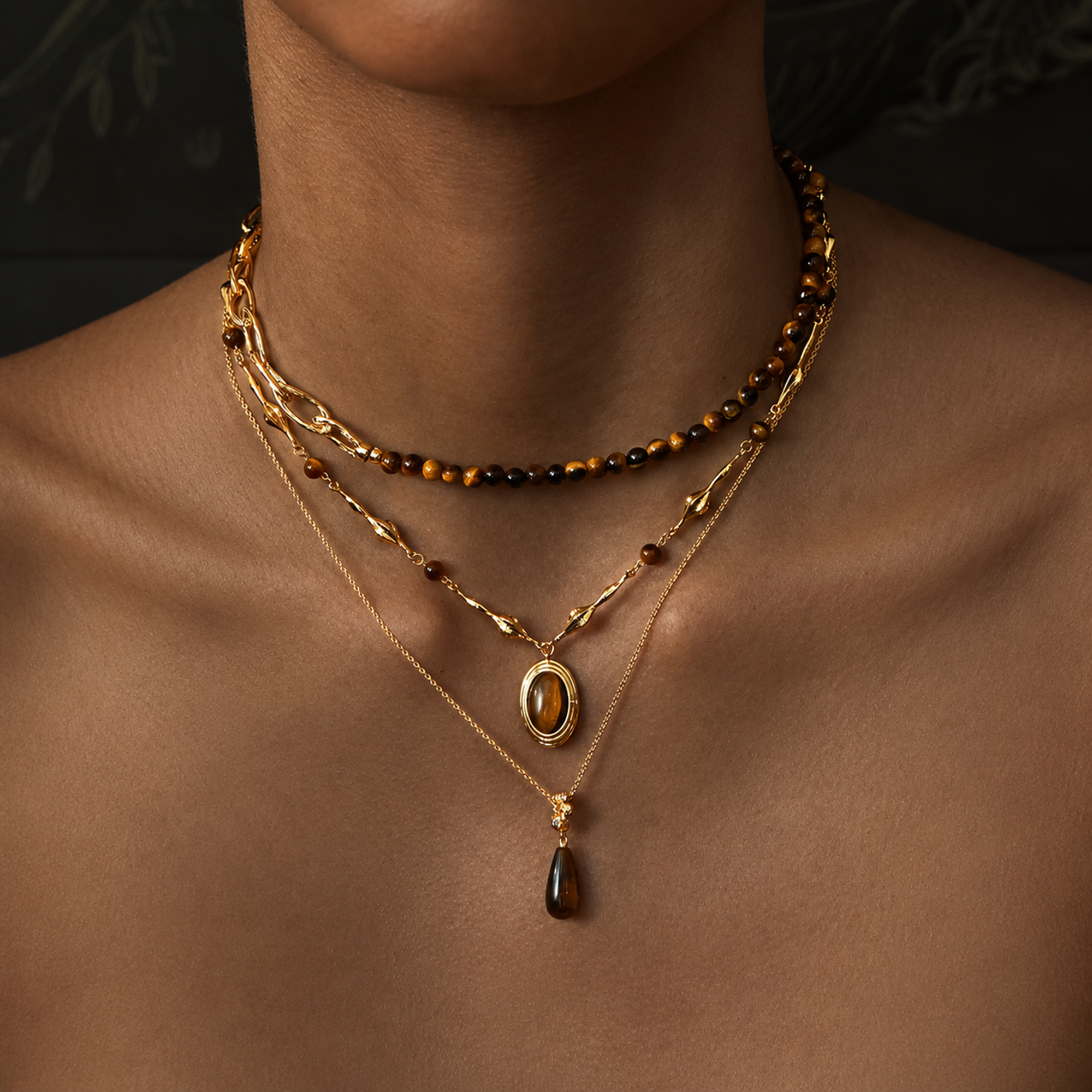 Sahra Brown Teardrop Tiger Eye Necklace