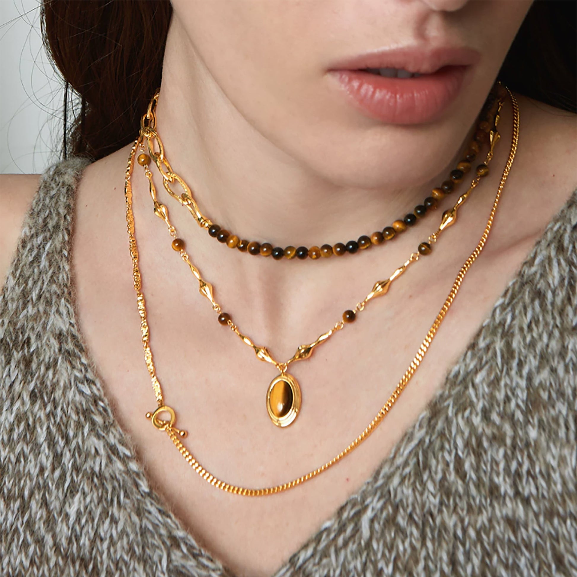 Sahra Brown Teardrop Tiger Eye Necklace