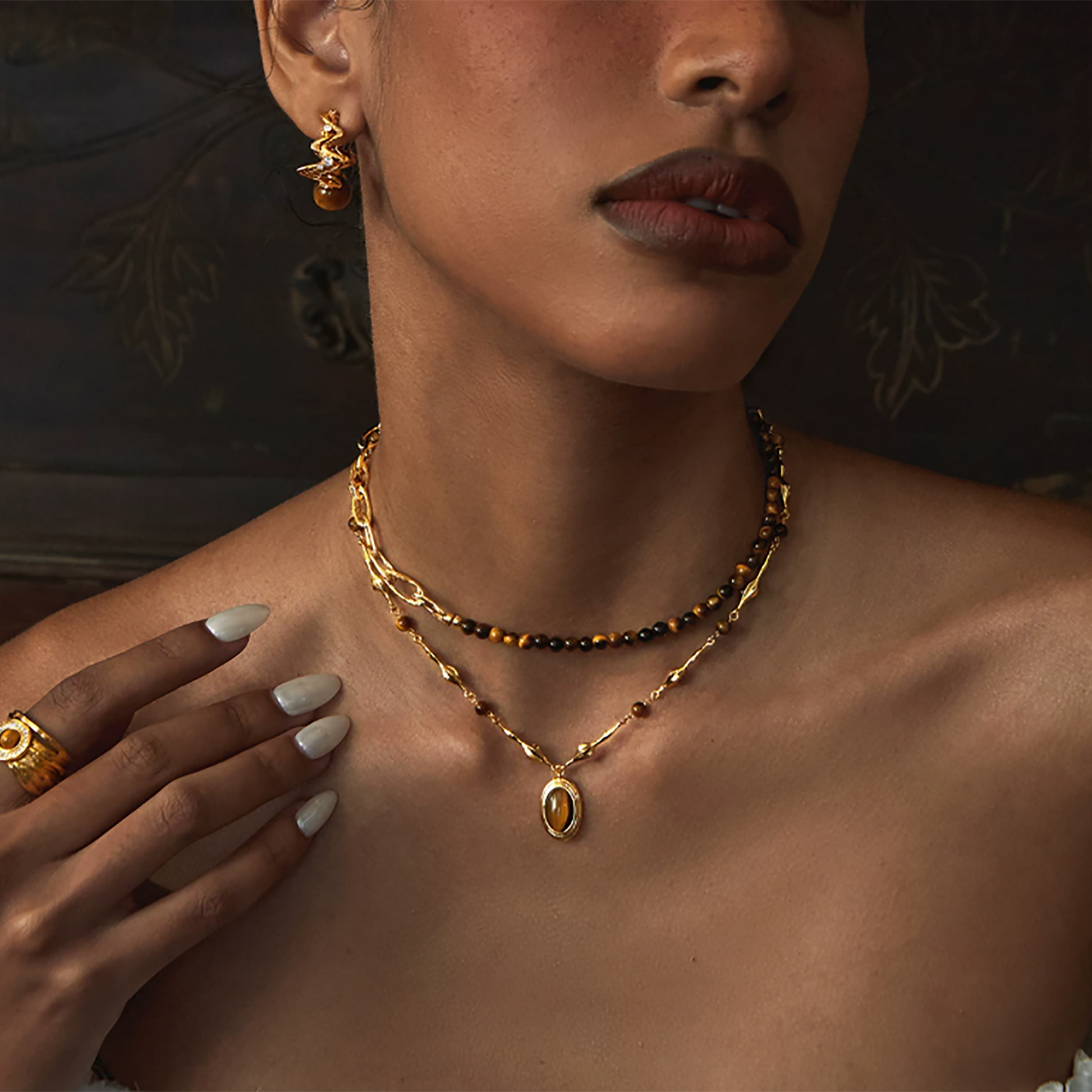 Sahra Brown Teardrop Tiger Eye Necklace