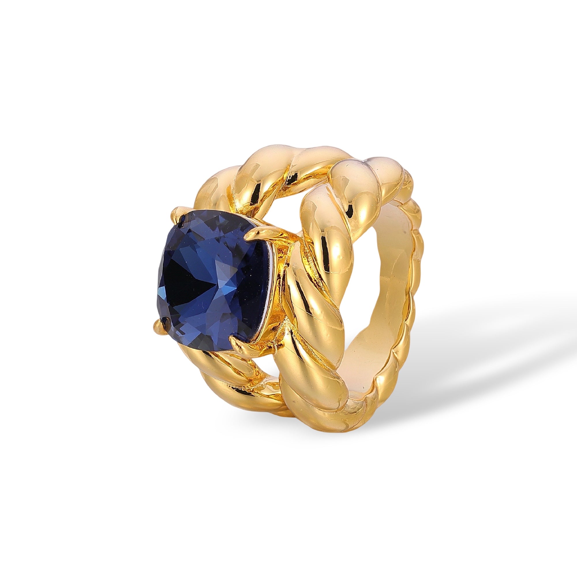 Sanna Navy Blue Cushion Twisted Ring