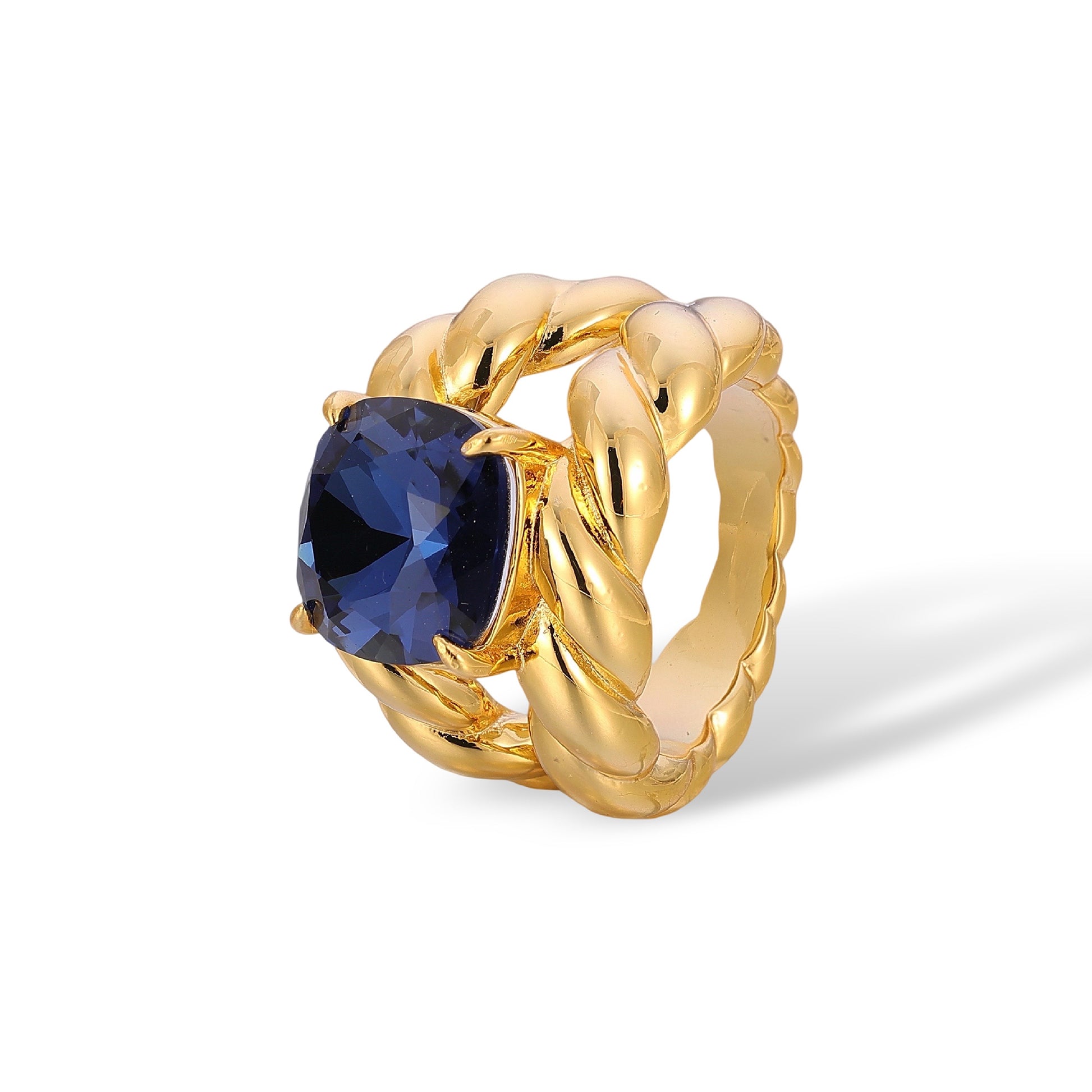 Sanna Navy Blue Cushion Twisted Ring