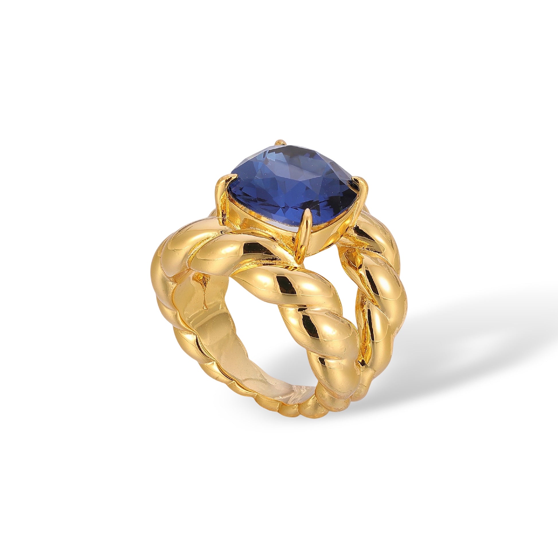 Sanna Navy Blue Cushion Twisted Ring