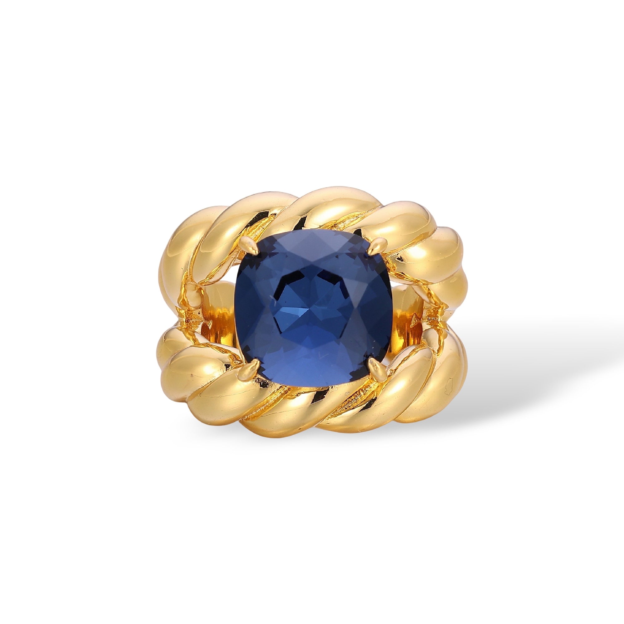 Sanna Navy Blue Cushion Twisted Ring