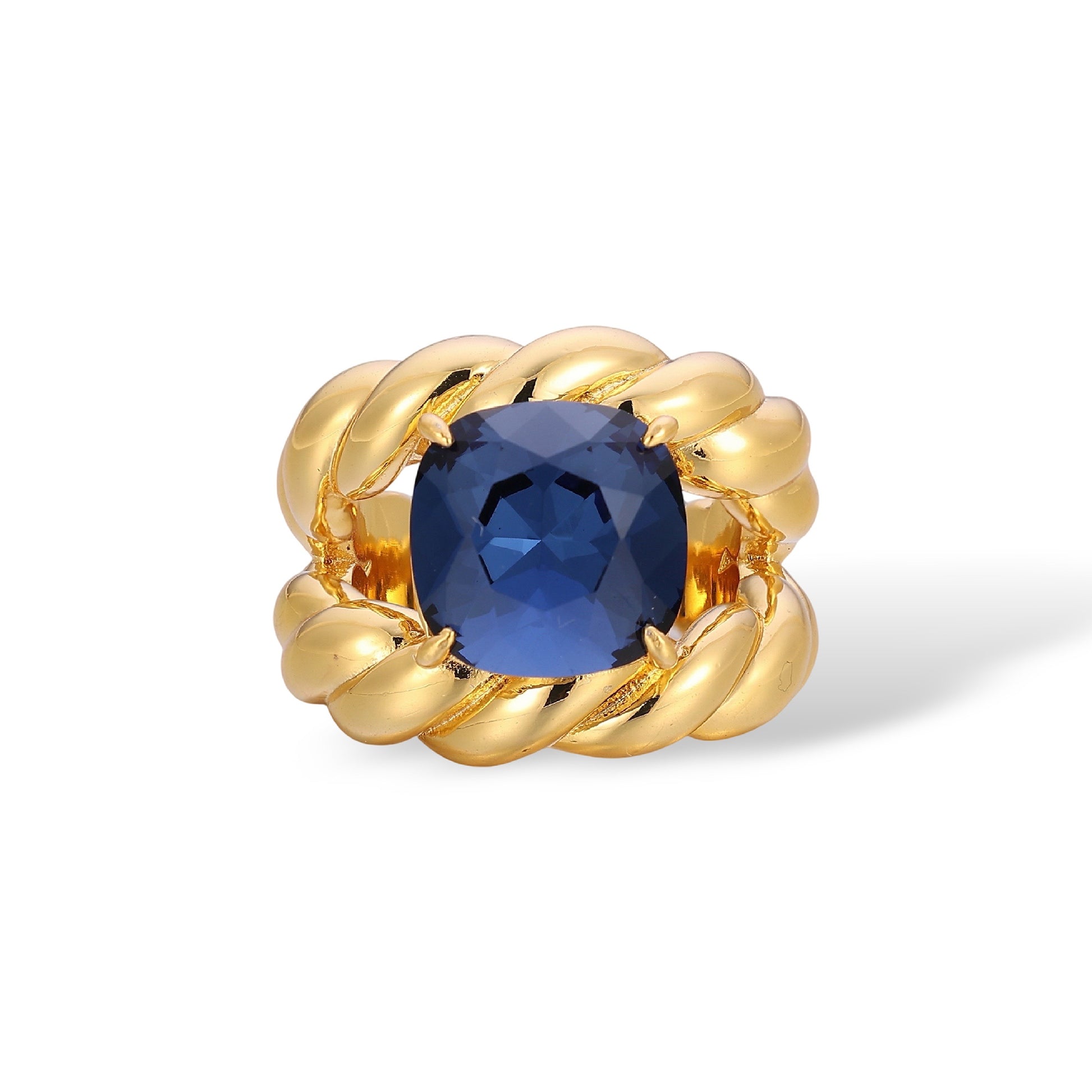 Sanna Navy Blue Cushion Twisted Ring