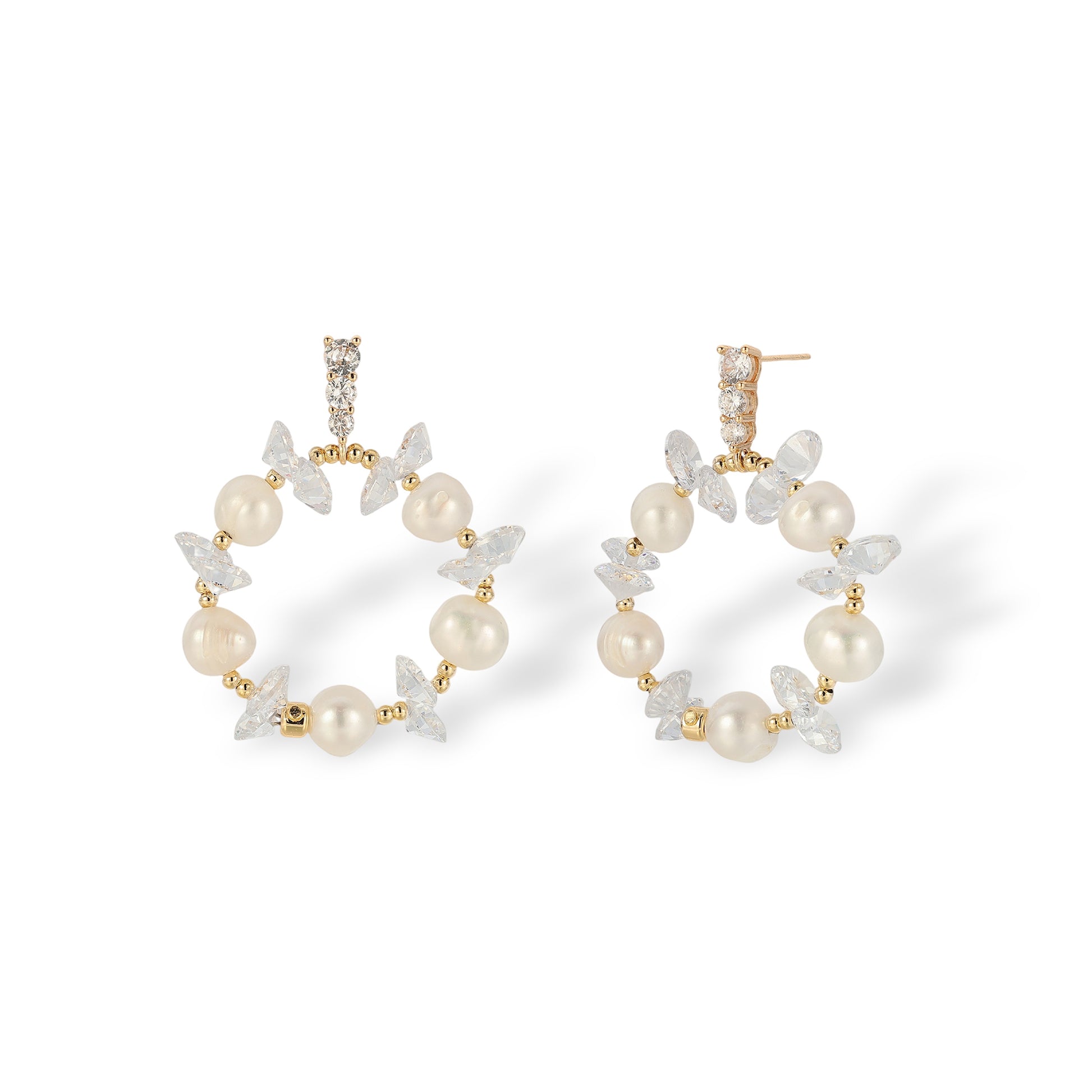 Santje White Pearl Crystal Circular Earrings