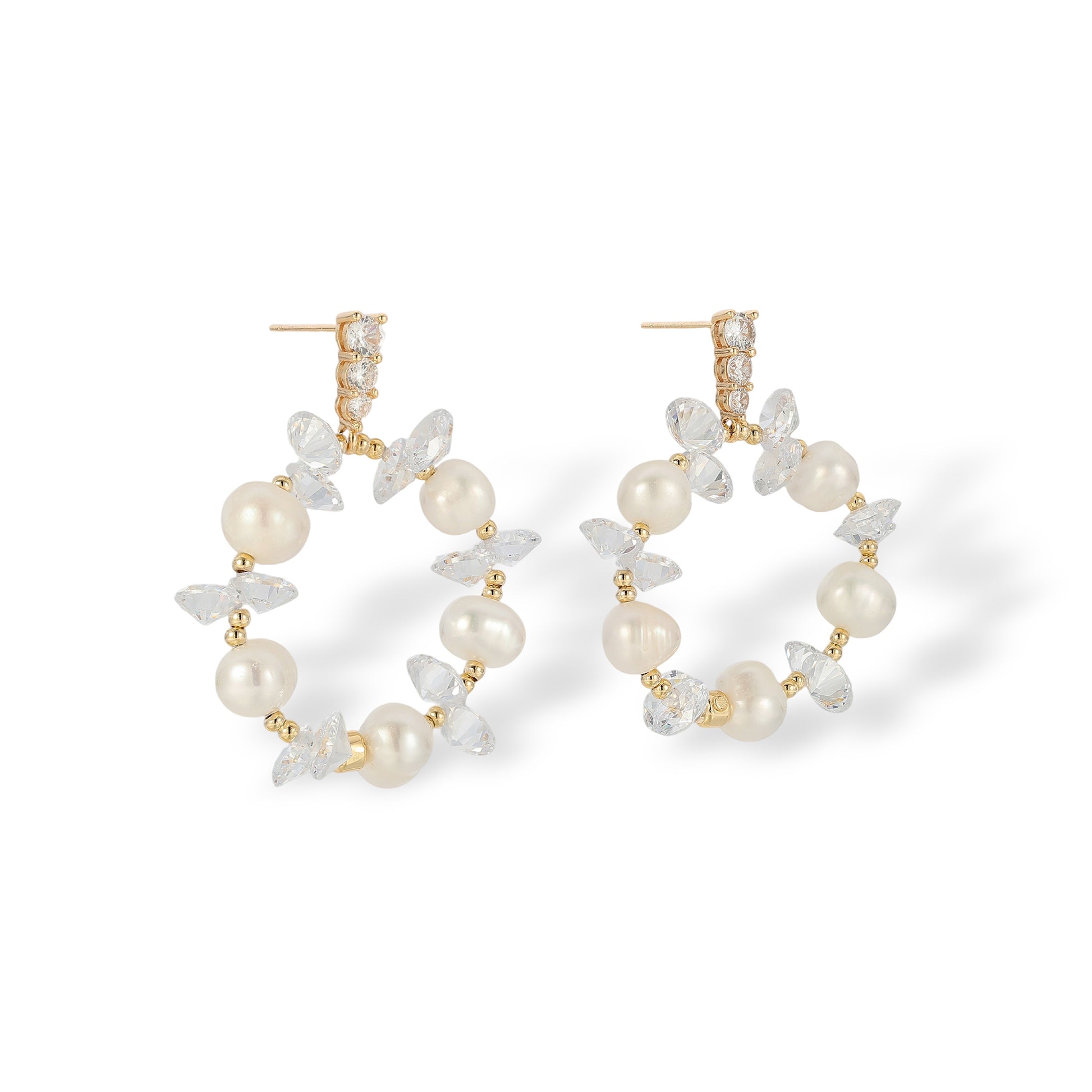 Santje White Pearl Crystal Circular Earrings