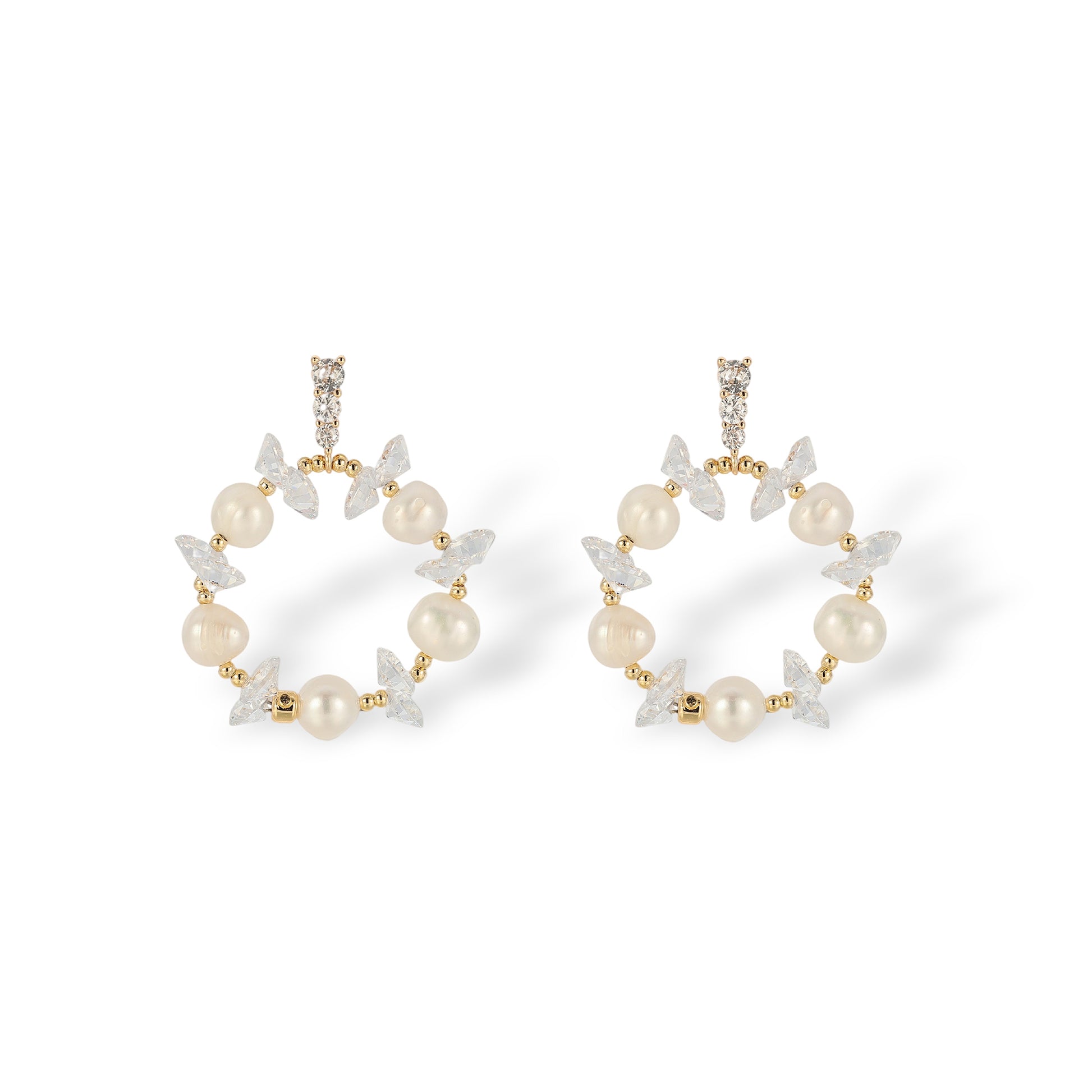 Santje White Pearl Crystal Circular Earrings