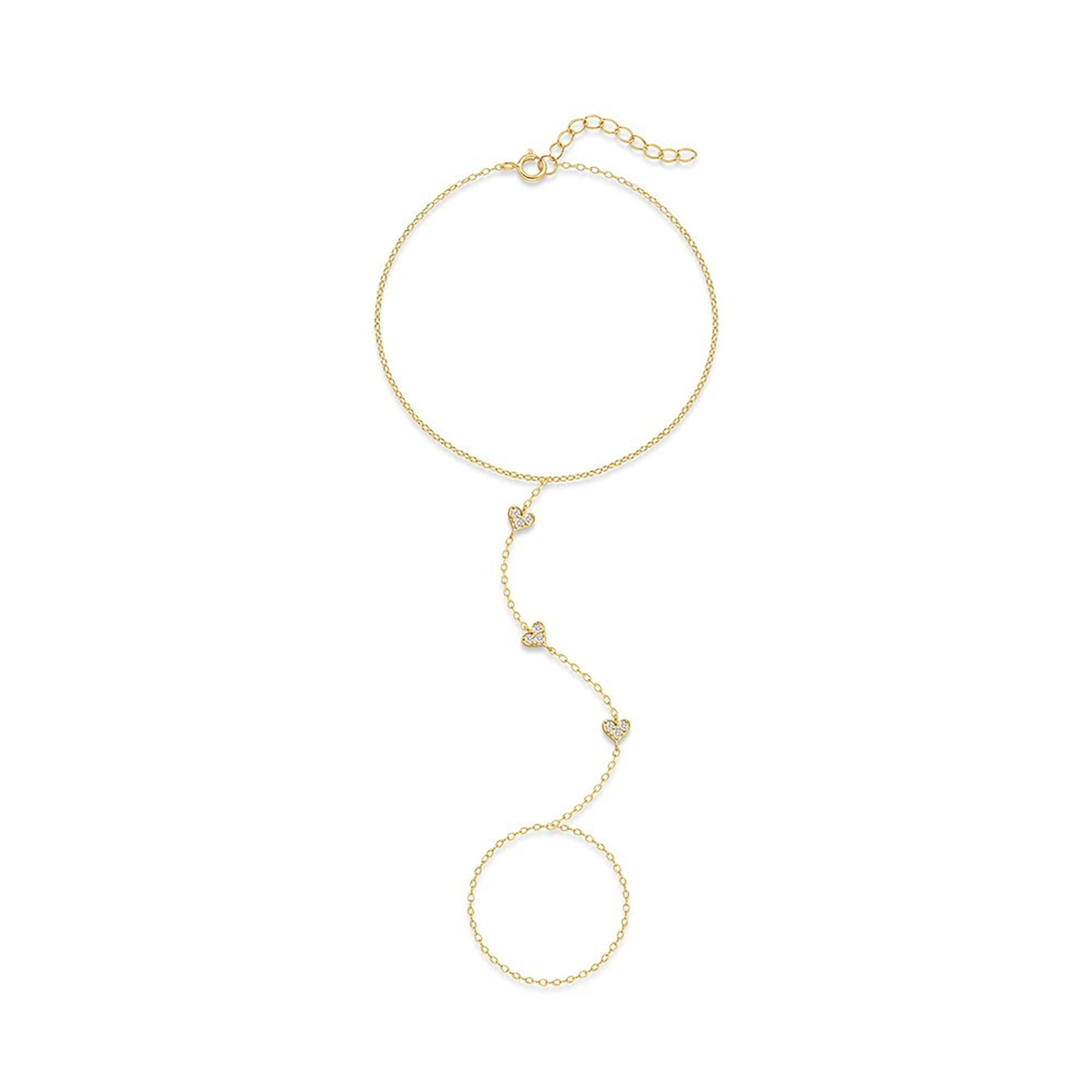 Stella 14K Gold Heart Linked Finger Bracelet