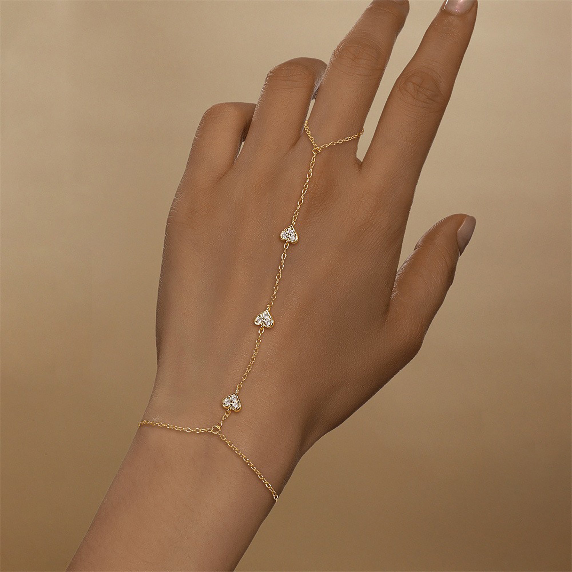 Stella 14K Gold Heart Linked Finger Bracelet