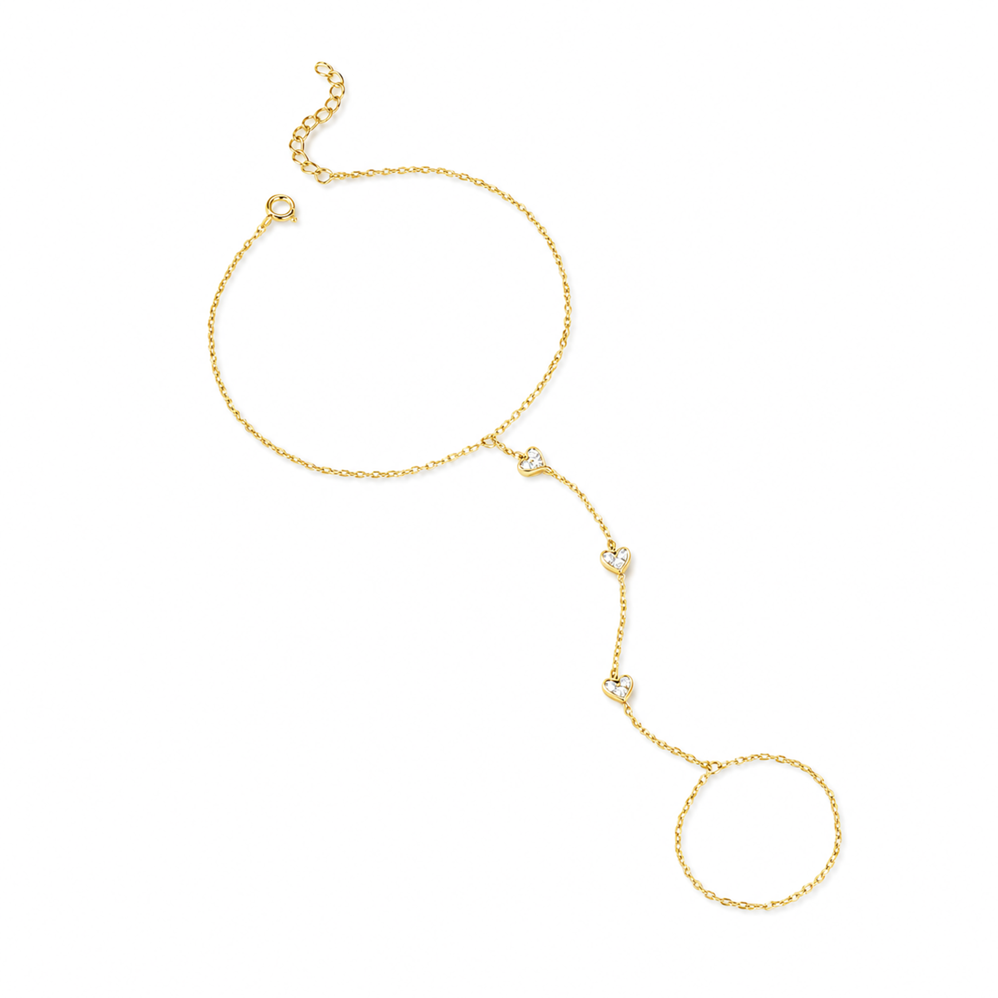 Stella 14K Gold Heart Linked Finger Bracelet