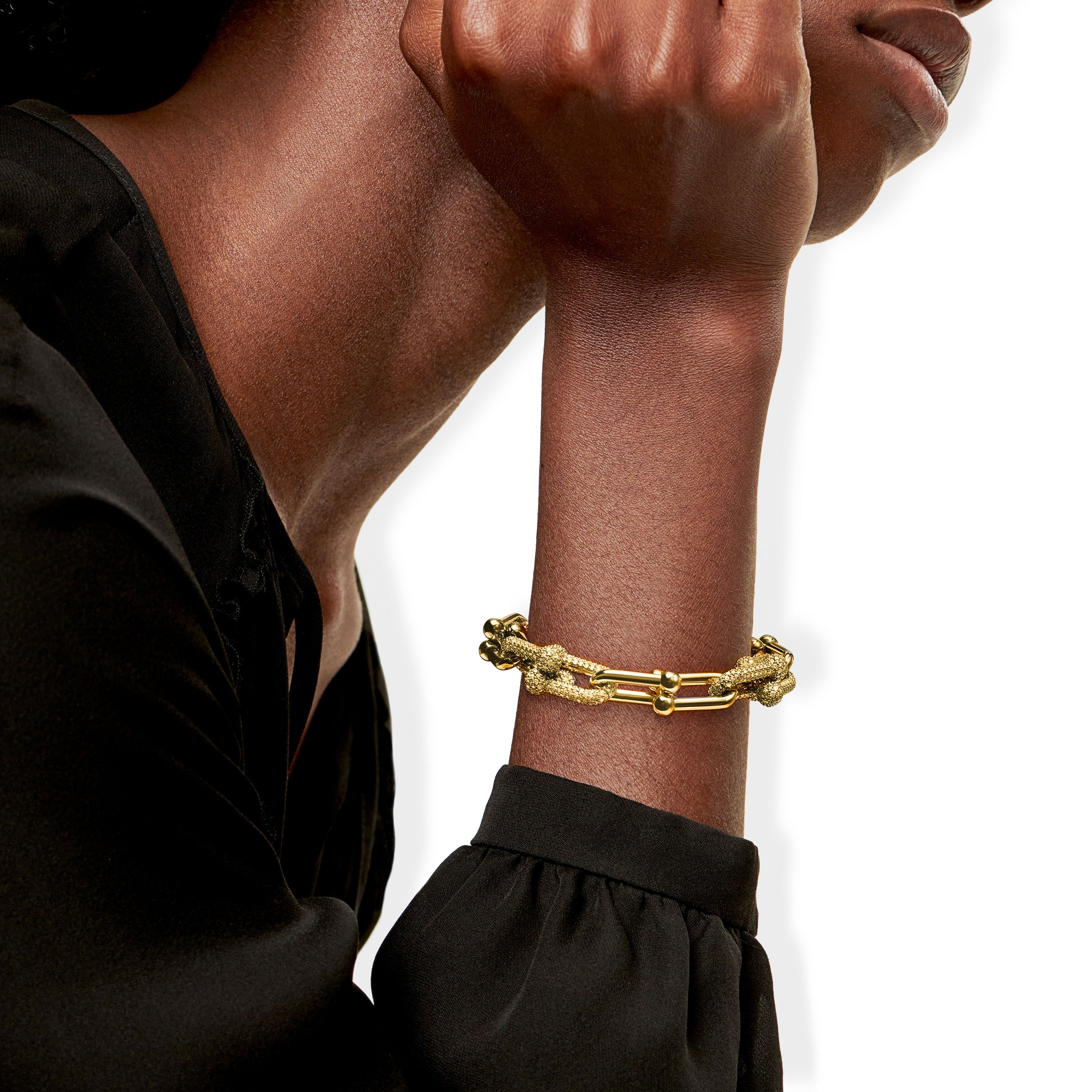 Stéphanie 14K Gold Pavé Three U-Shape Bracelet