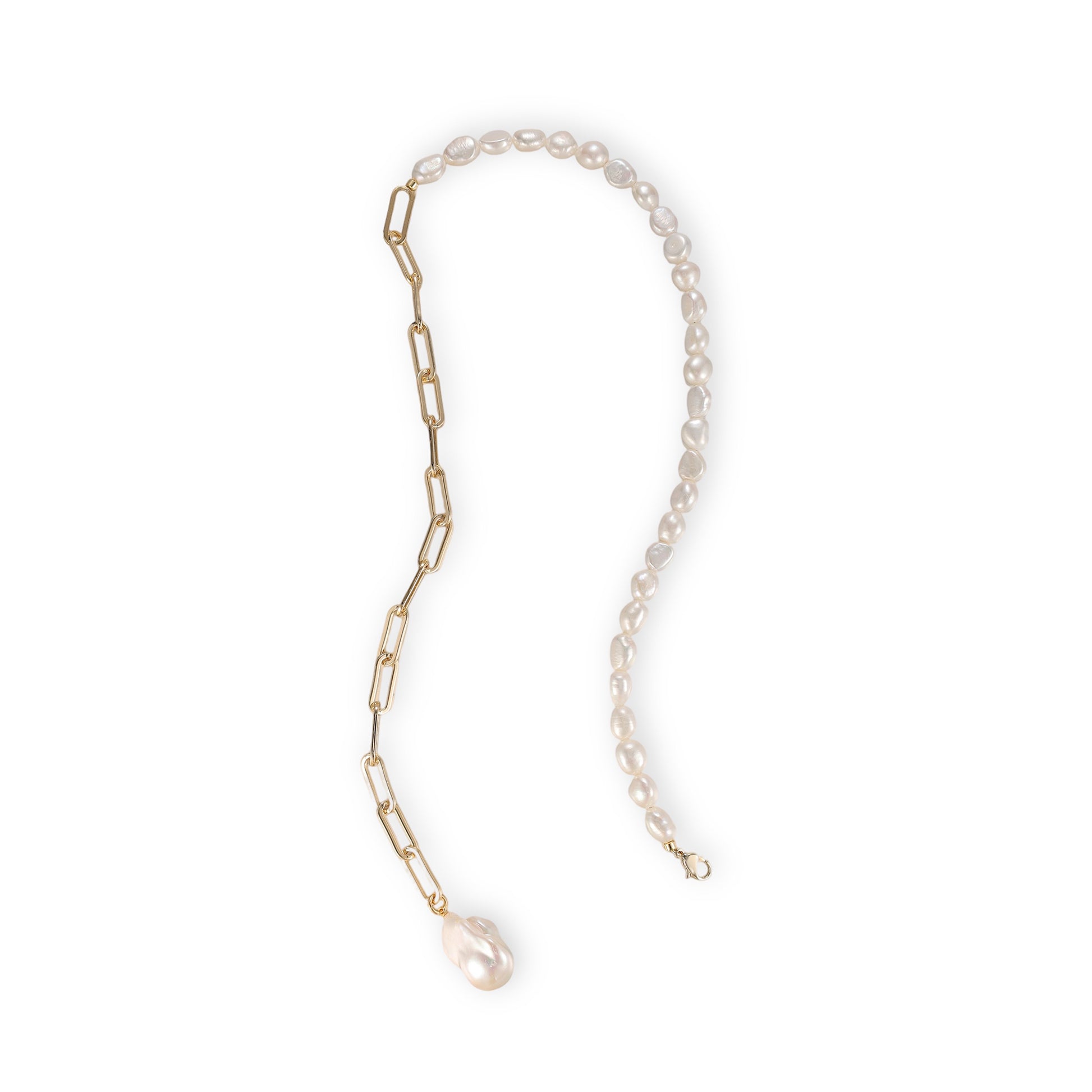 Stina White Baroque Pearl Paperclip Link Necklace