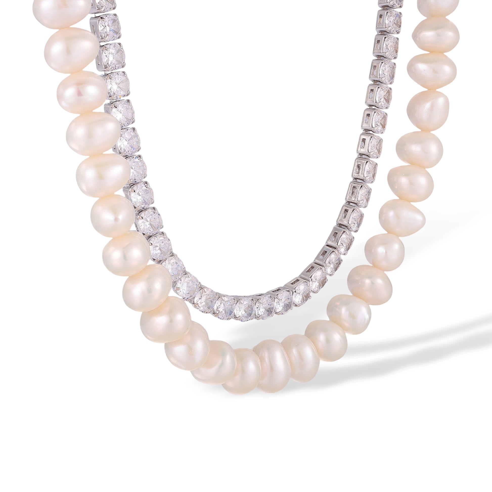 Sunwina White Pearl Double Layer Choker Necklace