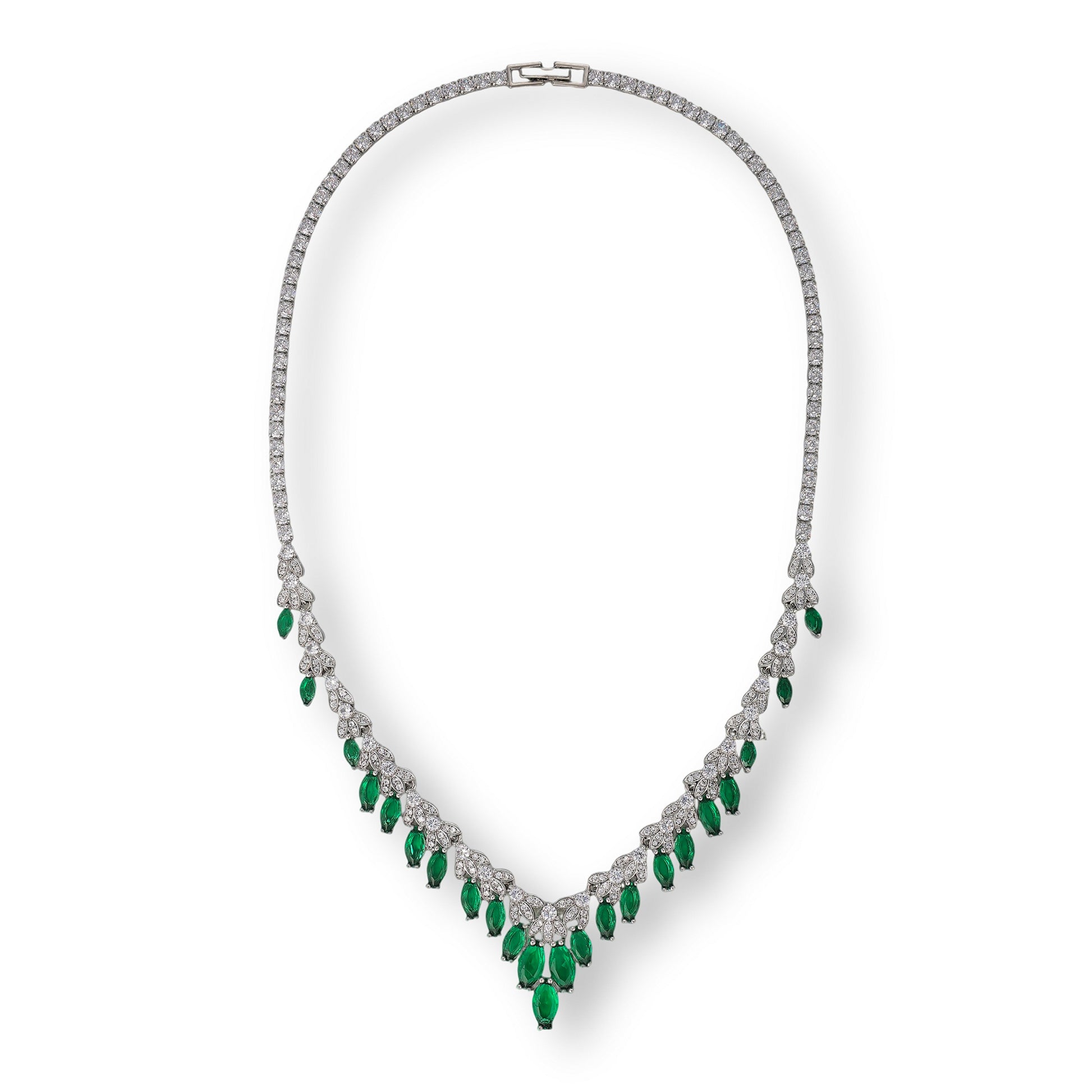 Taja Green Marquise Leaf Drop Earrings & Necklace Set