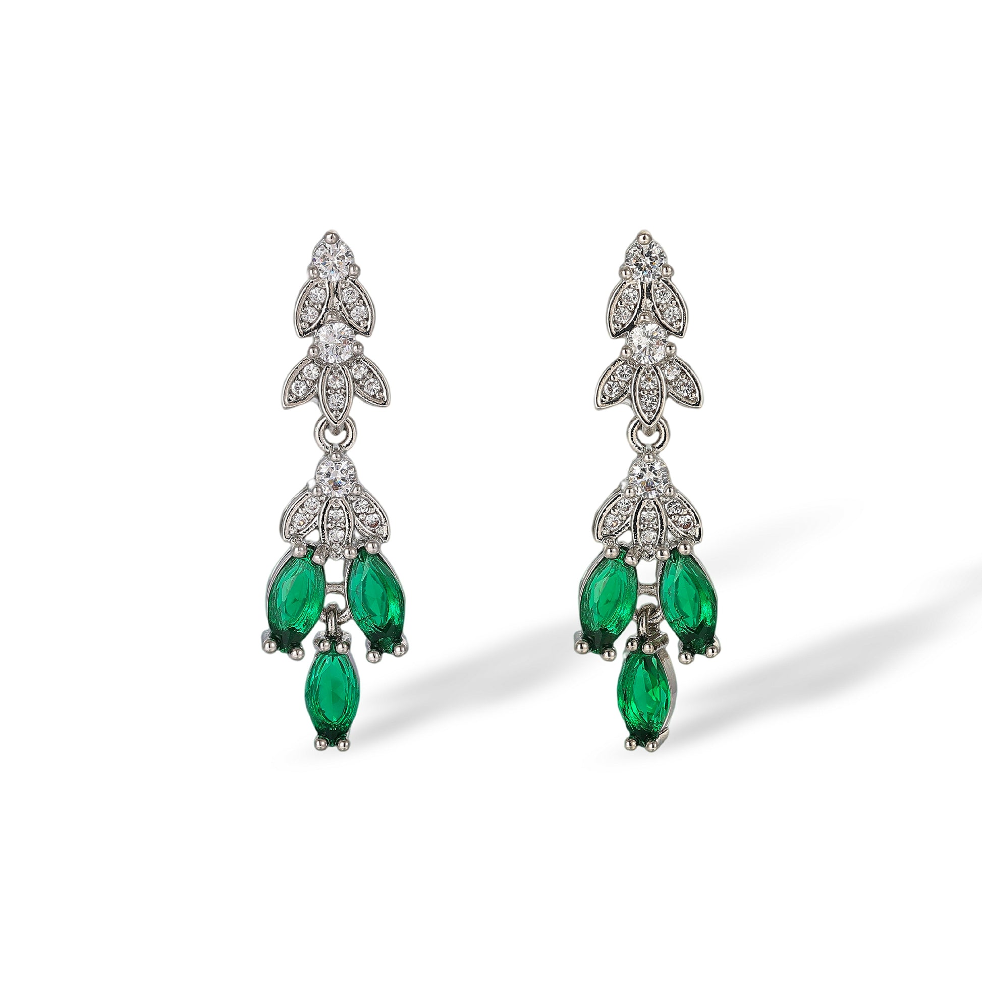 Taja Green Marquise Leaf Drop Earrings & Necklace Set